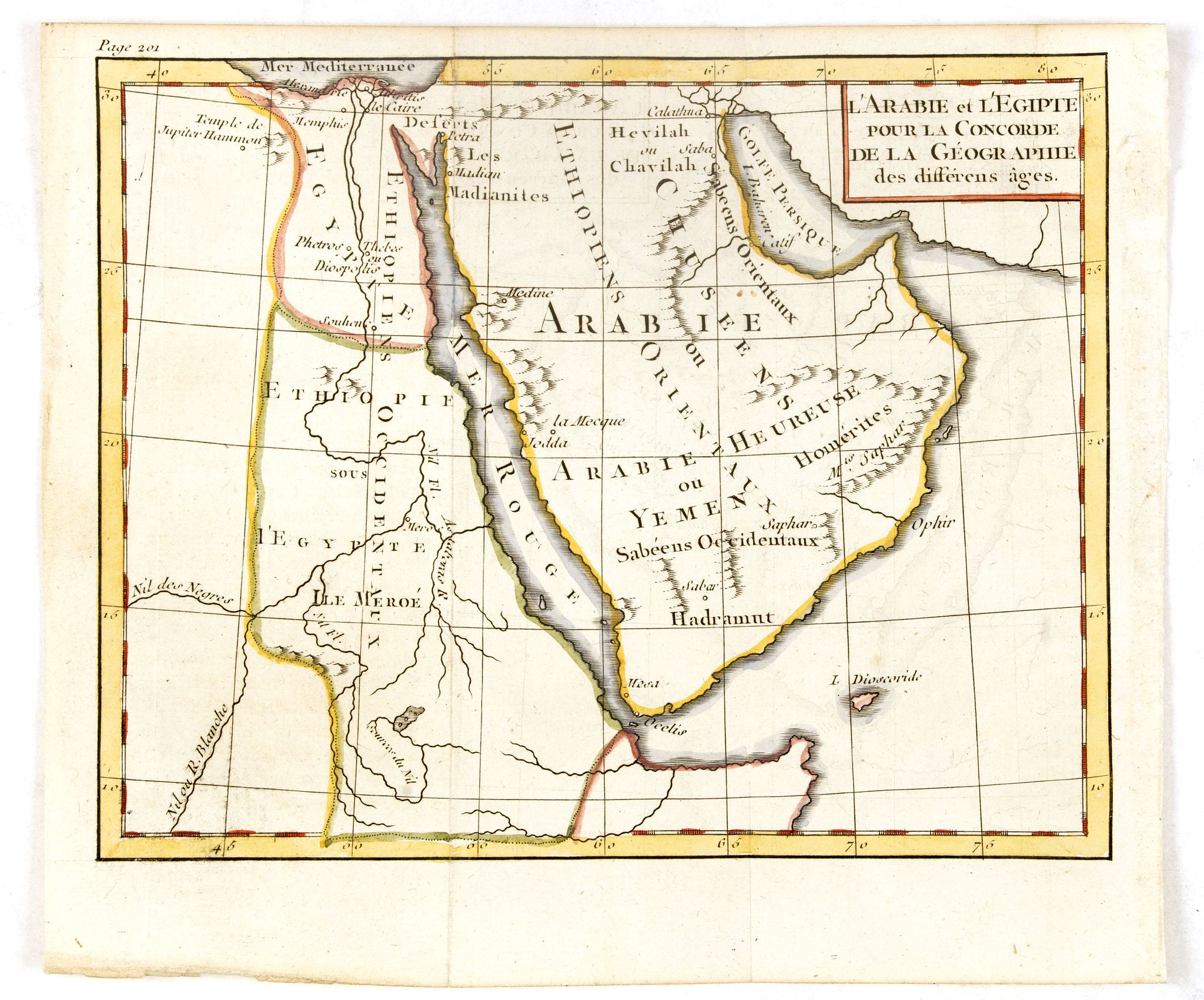 ANONYMOUS, l'Arabie et l'Egypte pour la Concorde de la Géographie des different Ages., antique map, old maps