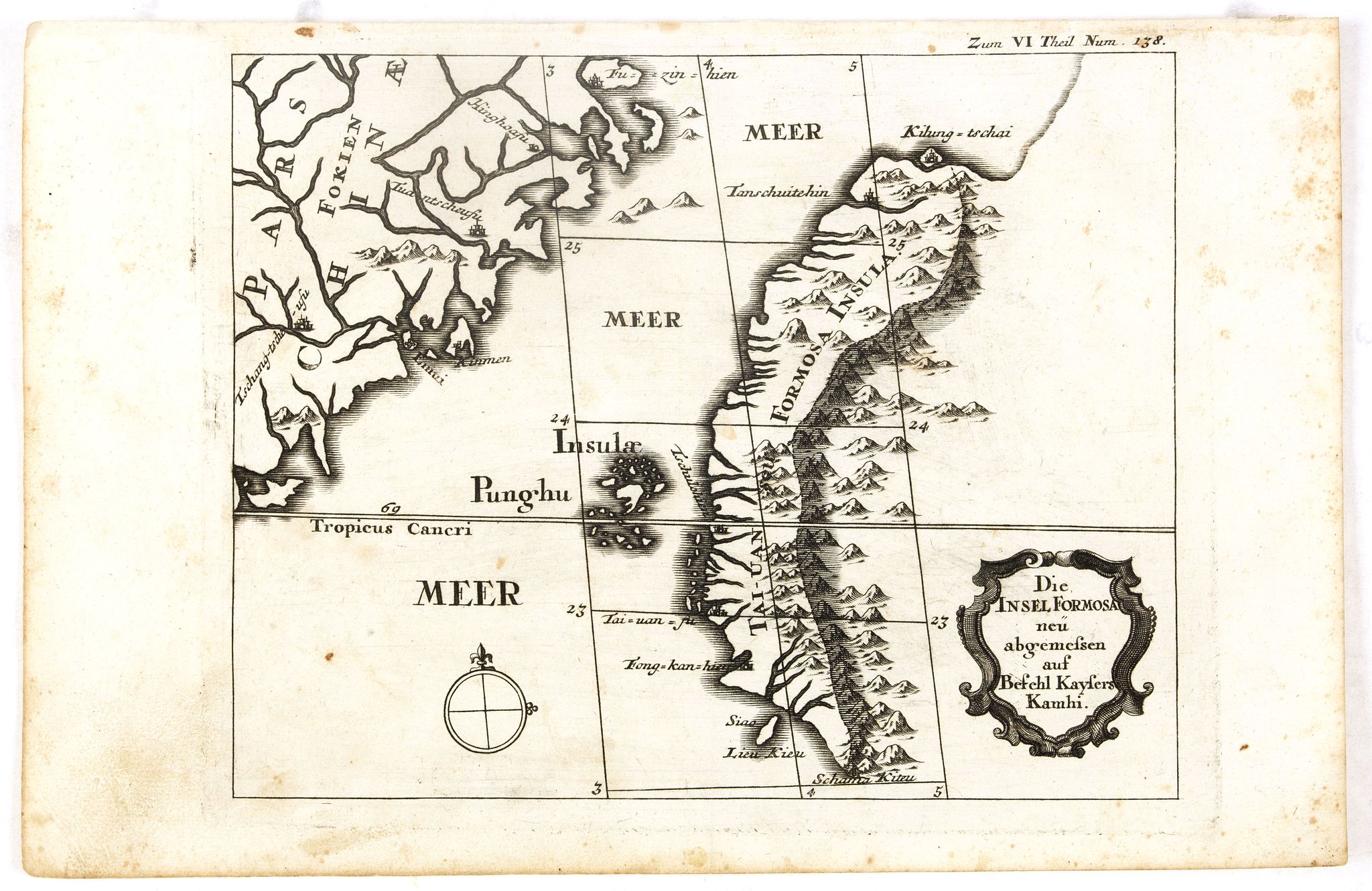 STOCKLEIN, J., Die Insel Formosa neu abgemessen auf Befehl Kaysers Kamhi., antique map, old maps