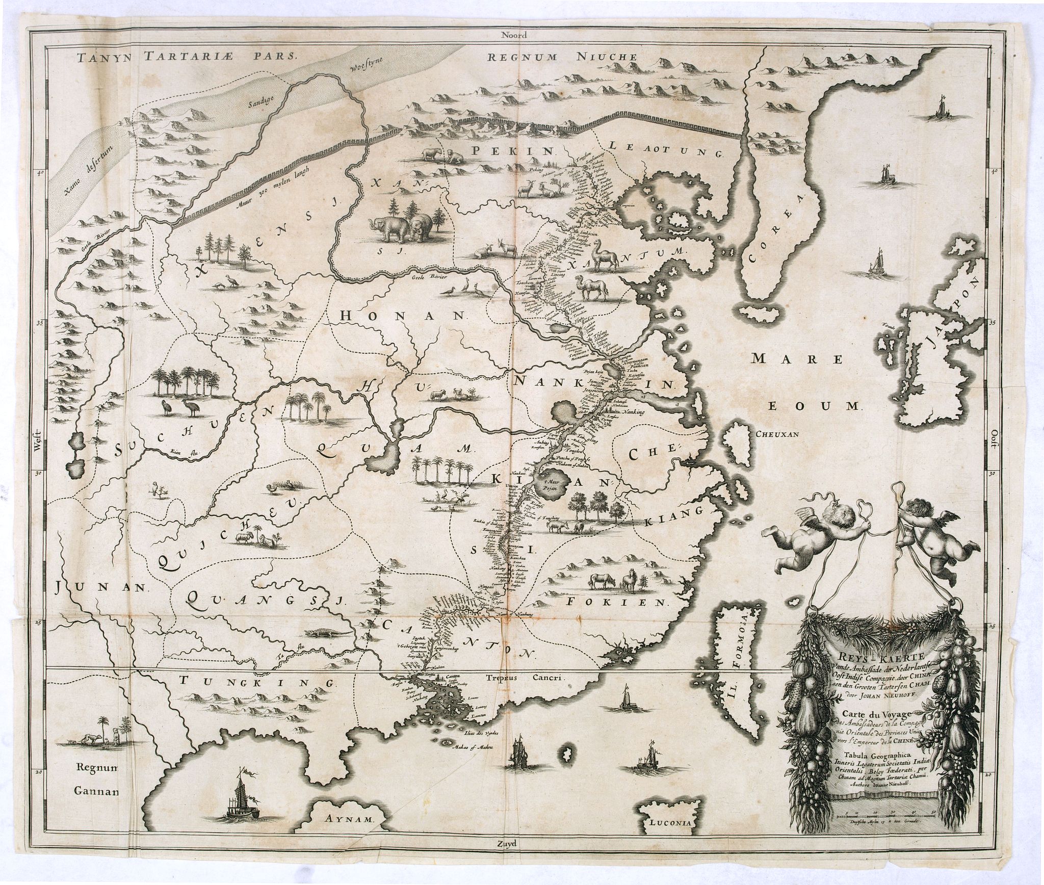 MONTANUS, A., Reys-Kaerte vande Ambassade der Nederlandse Oost Indise Compagnie door China aen den Grooten Tartarsen Cham door Johan Nieuhoff. . ., antique map, old maps