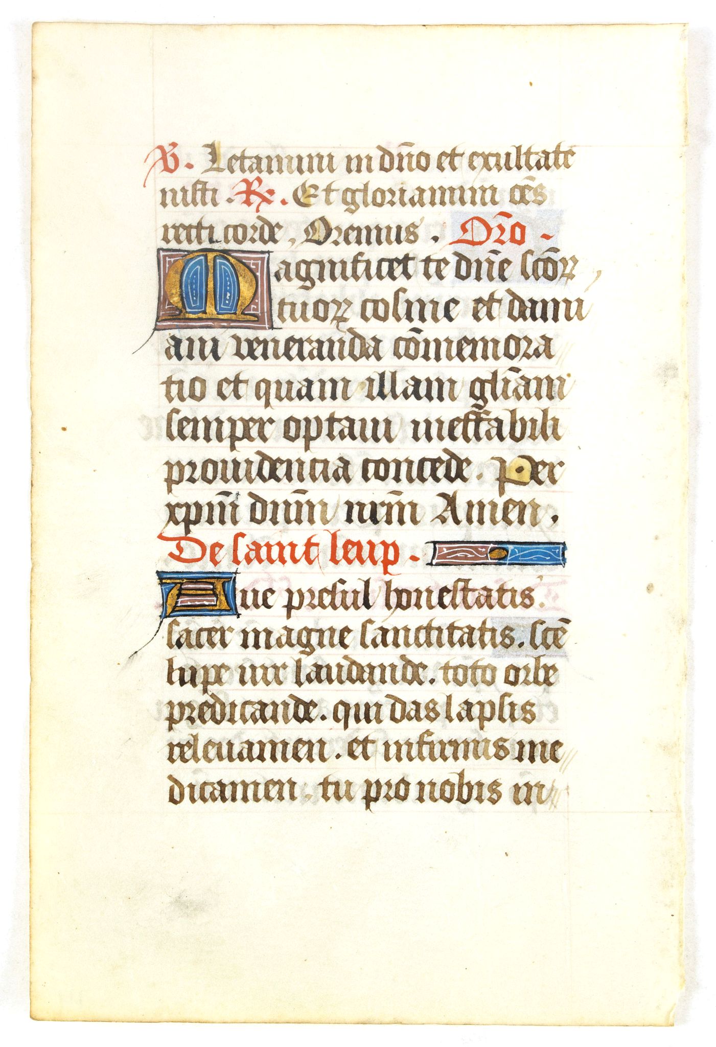 BOOK OF HOURS, Manuscript leaf on vellum written in a late Gothic hand., antique map, old maps