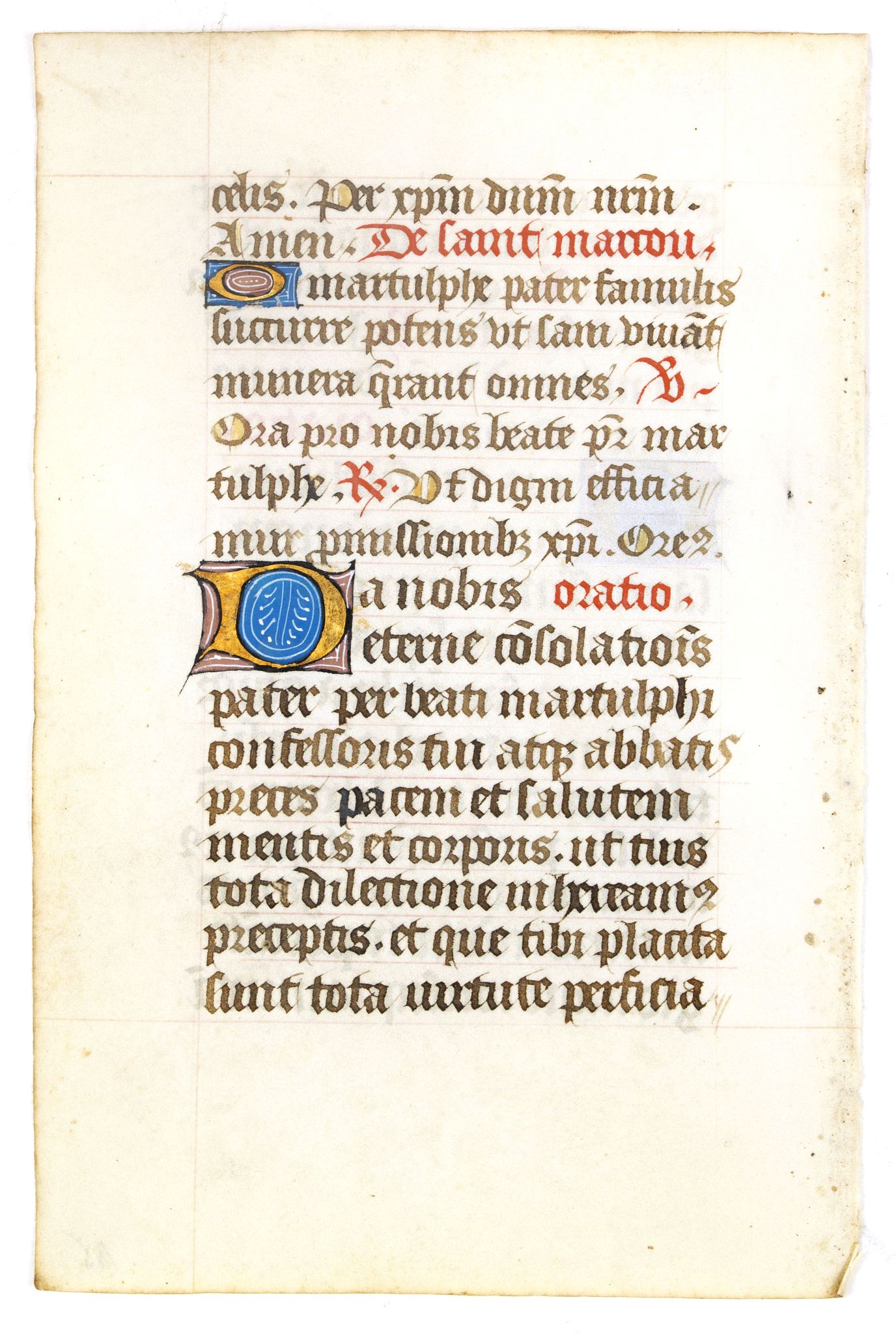 BOOK OF HOURS, Manuscript leaf on vellum written in a late Gothic hand., antique map, old maps