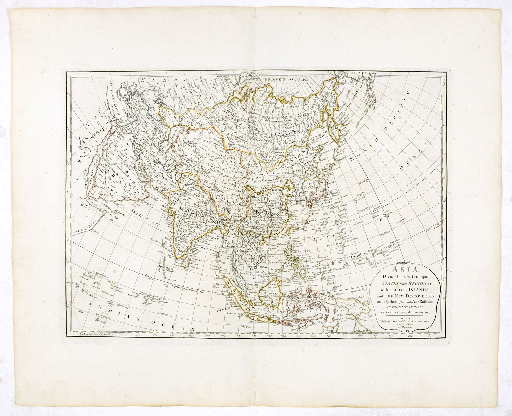 LAURIE AND WHITTLE, Asia, divided into its principal states and regions, with all the islands and the new discoveries made by the English and the Russians in the eastern parts., antique map, old maps