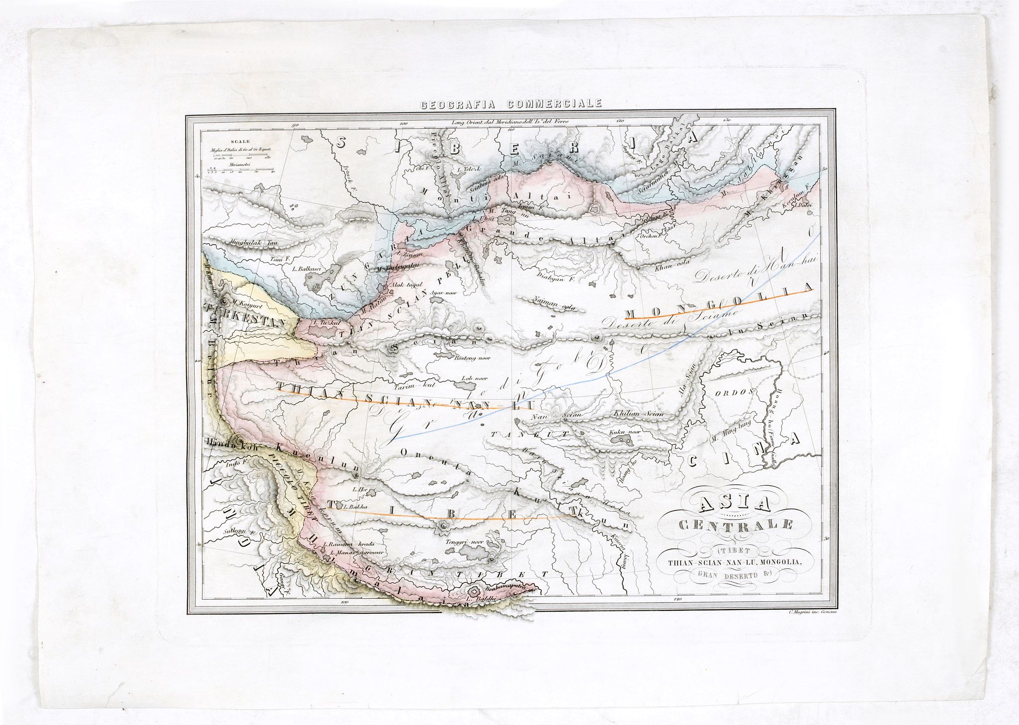 RIVIERA, P., Asia Centrale, Tibet Thian - Scian - Nan - Lu, Mongolia Grand Deserto &., antique map, old maps