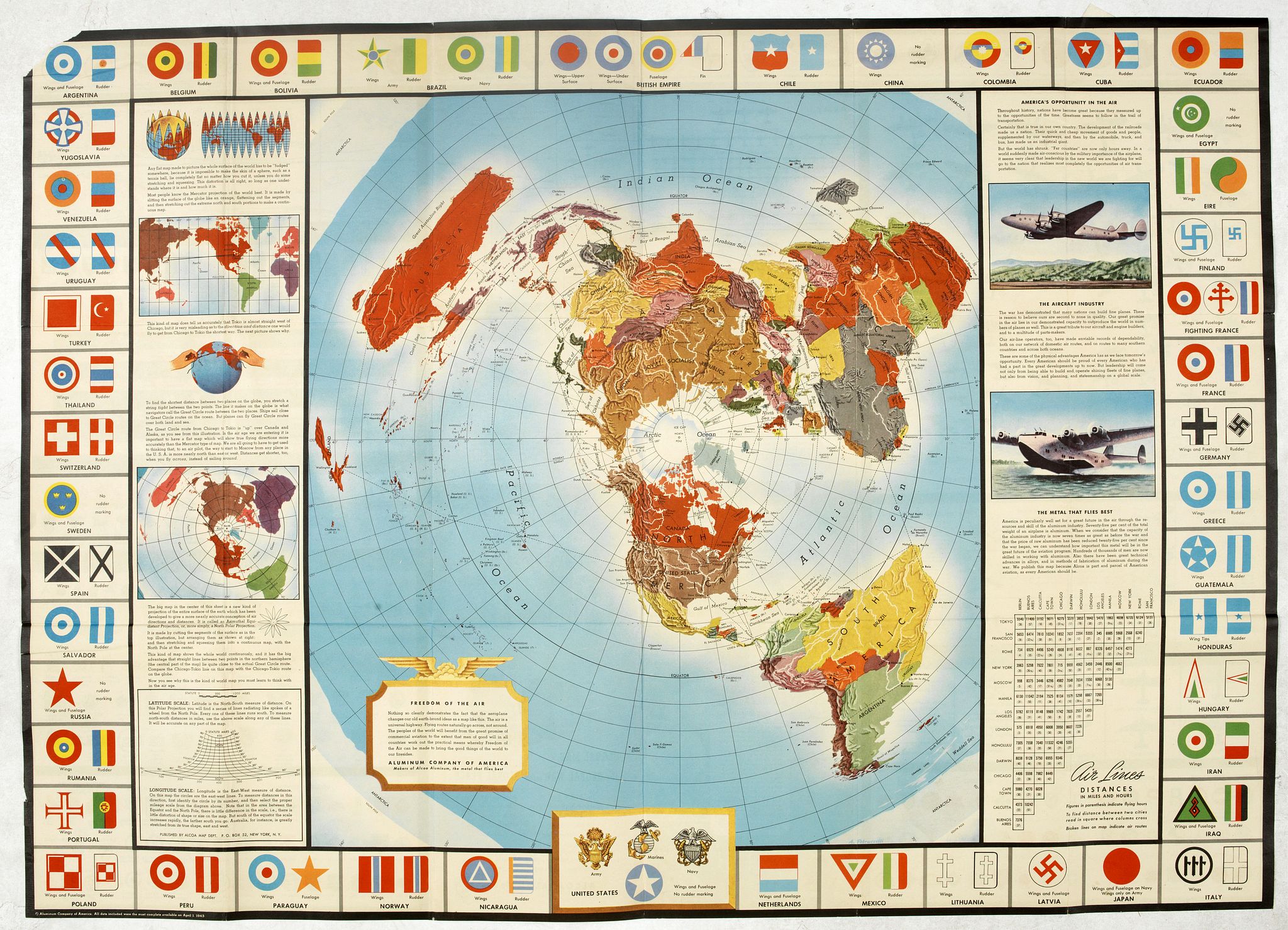 Aluminum Company of America., Global Map for Global War and Global Peace., antique map, old maps