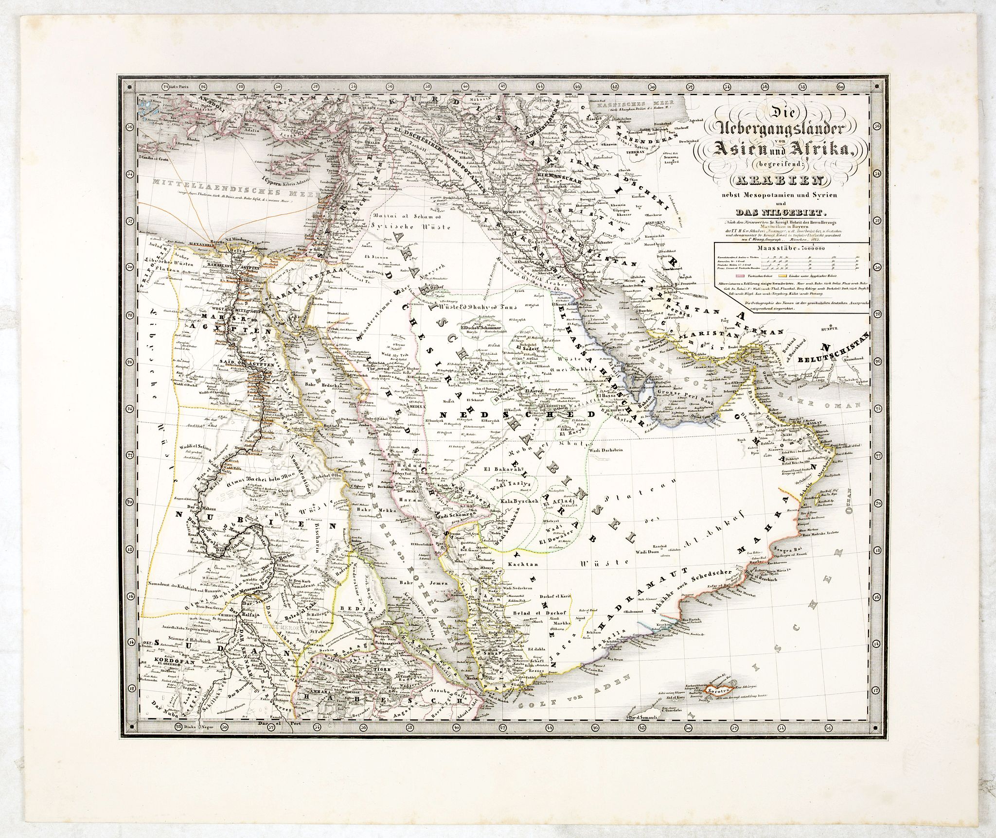 WENNG, C., Die übergangsländer von Asien und Afrika begreifend : Arabien nebst Mesopotamien und Syrien und das Nilgebiet. . ., antique map, old maps