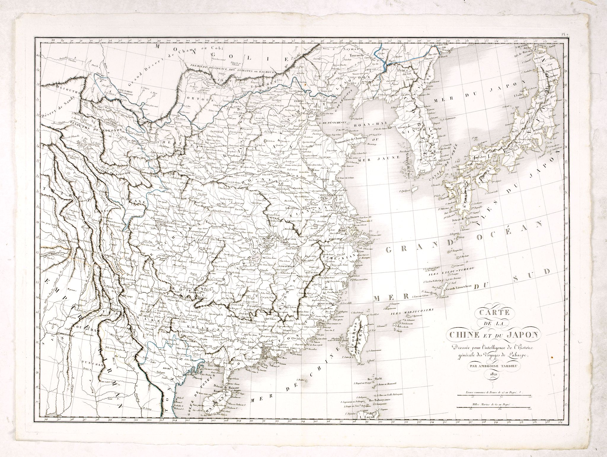 TARDIEU, A., Carte de la Chine et du Japon. Dressée pour l'intelligence de l'histoire général des voyages de Laharpe. . ., antique map, old maps