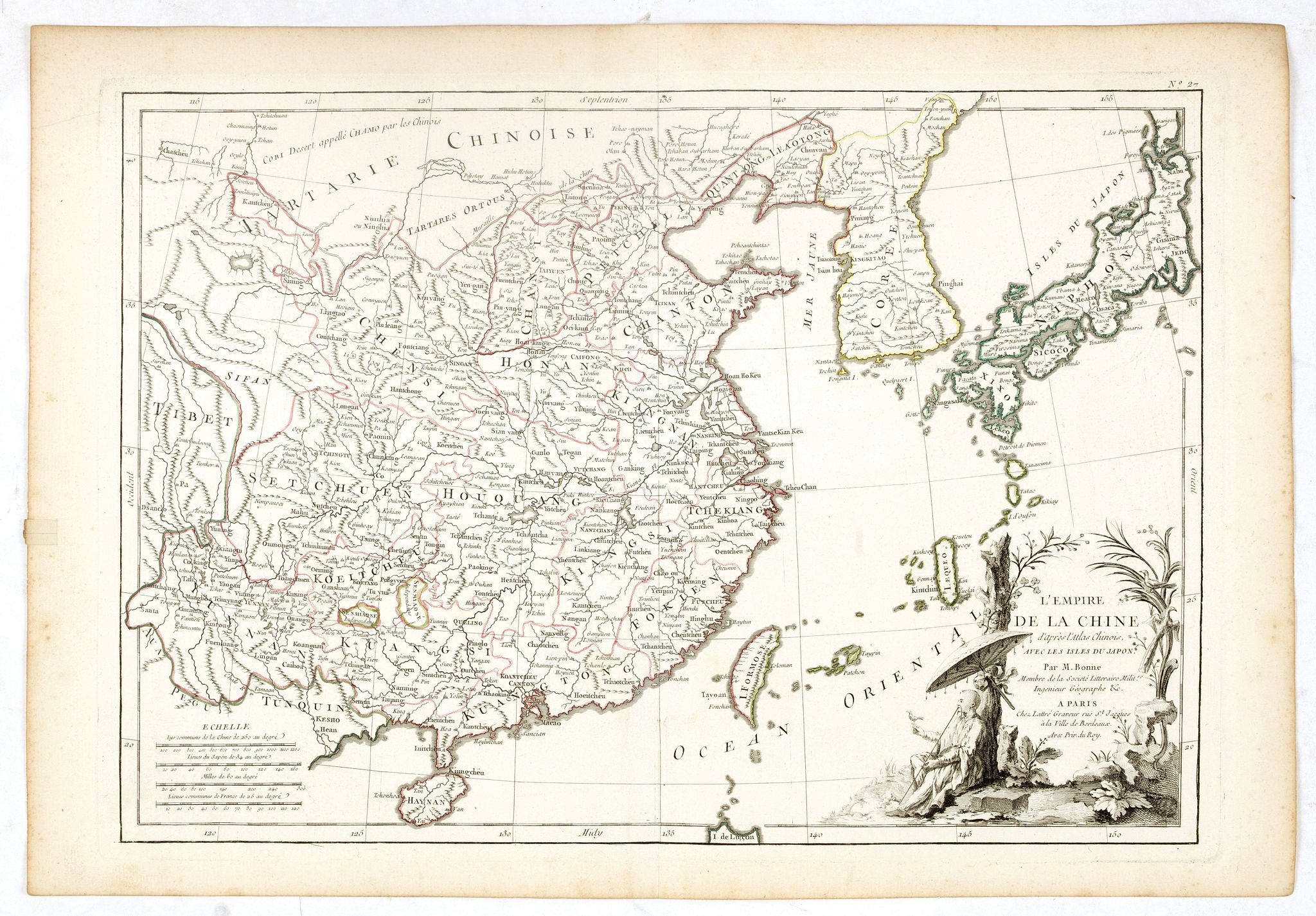 LATTRÉ / BONNE, R., L'Empire de la Chine d'après l'Atlas Chinois, avec les Isles du Japon.., antique map, old maps