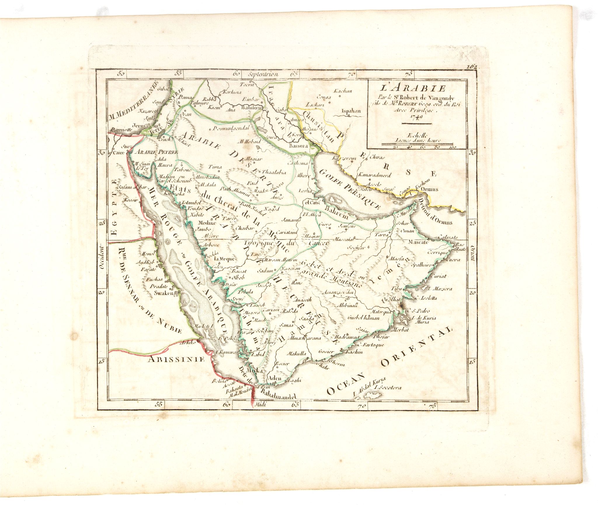 VAUGONDY, R. de, L'Arabie Par le Sr. Robert de Vaugondy fils de Mr. Robert Geog. ord du Roi avec Privilege 1749., antique map, old maps