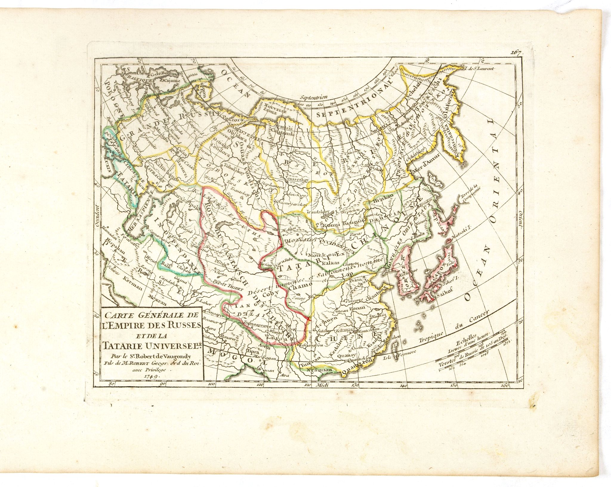 VAUGONDY, R. de, Carte générale de l'empire des Russes et de la Tatarie Universelle Par le Sr. Robert de Vaugondy fils de Mr. Robert Geog. Ord du Roi avec Privilege 1749., antique map, old maps