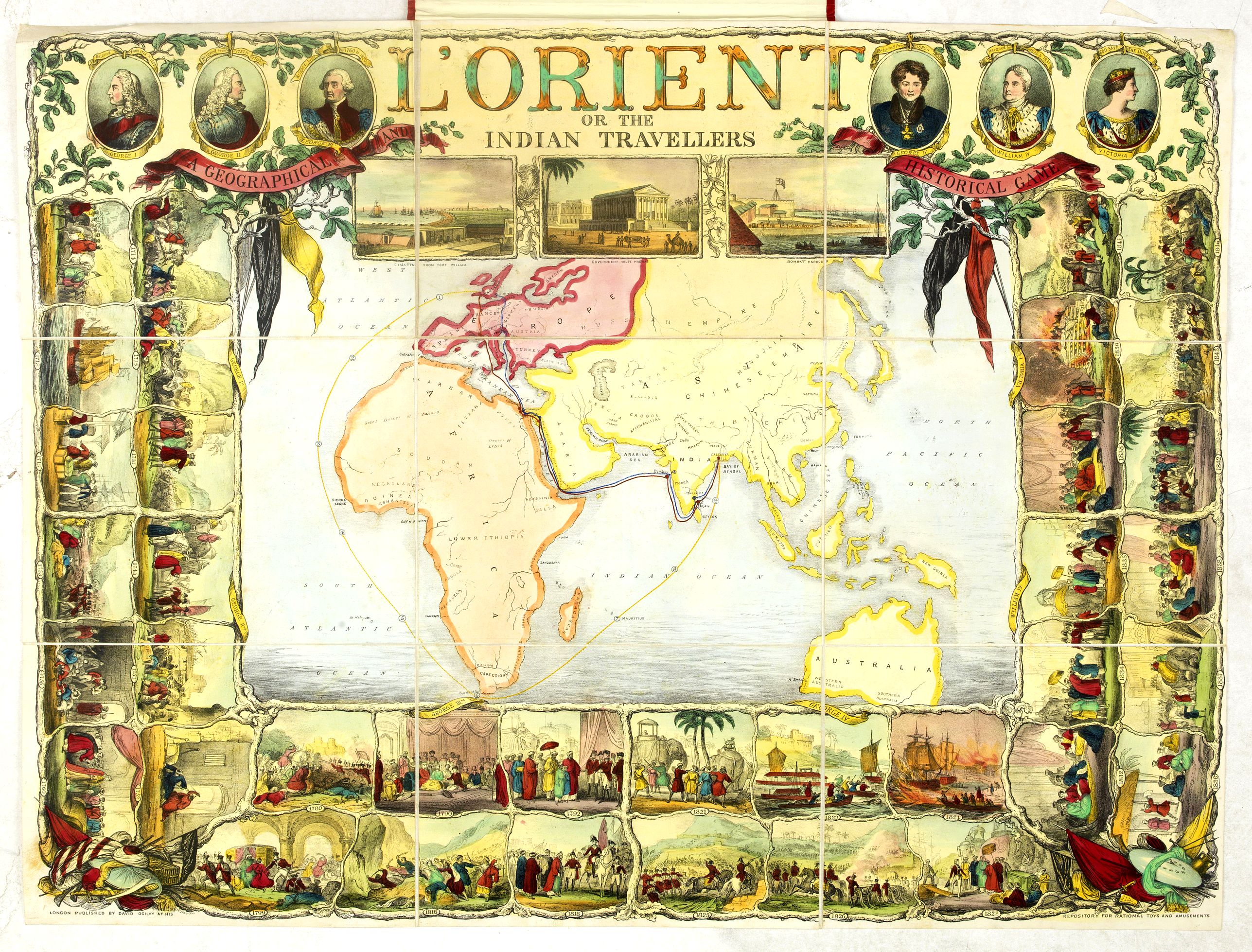 OGILVY, D., l'Orient or the Indian travellers. A geographical and historical game. . ., antique map, old maps