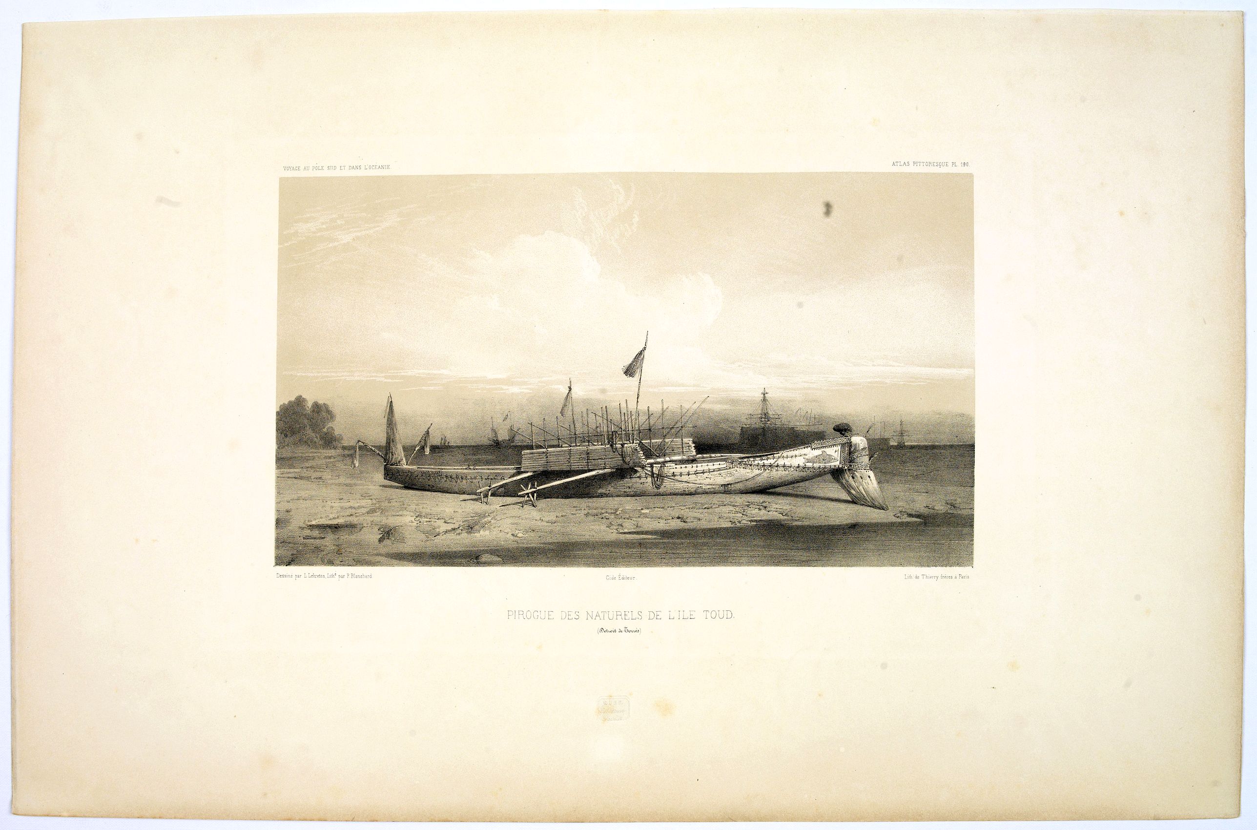 DUMONT D'URVILLE, Jules., Pirogue des Naturelles de L'Ile Toud., antique map, old maps