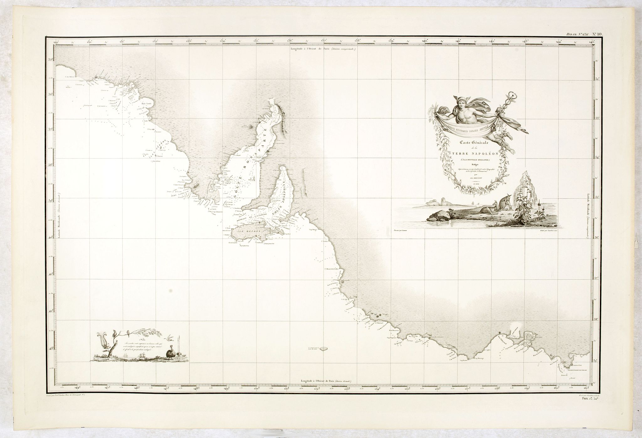 FREYCINET, M.L., Carte Generale de la Terre Napoleon (a la Nouvelle Hollande)... par M.L. Freycinet an 1808, antique map, old maps