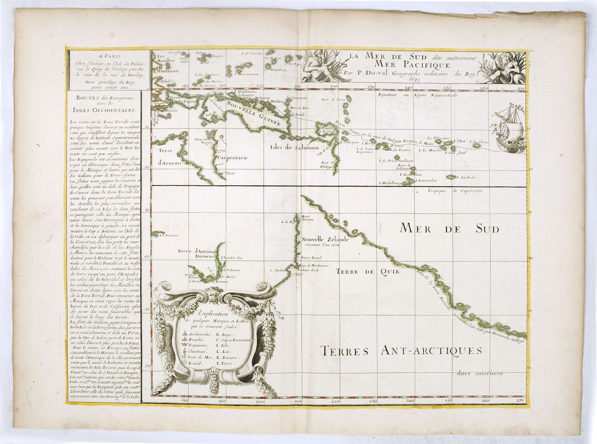 DU VAL, P., La Mer de Sud dite autrement Mer Pacific Par P. Du-val. . ., antique map, old maps