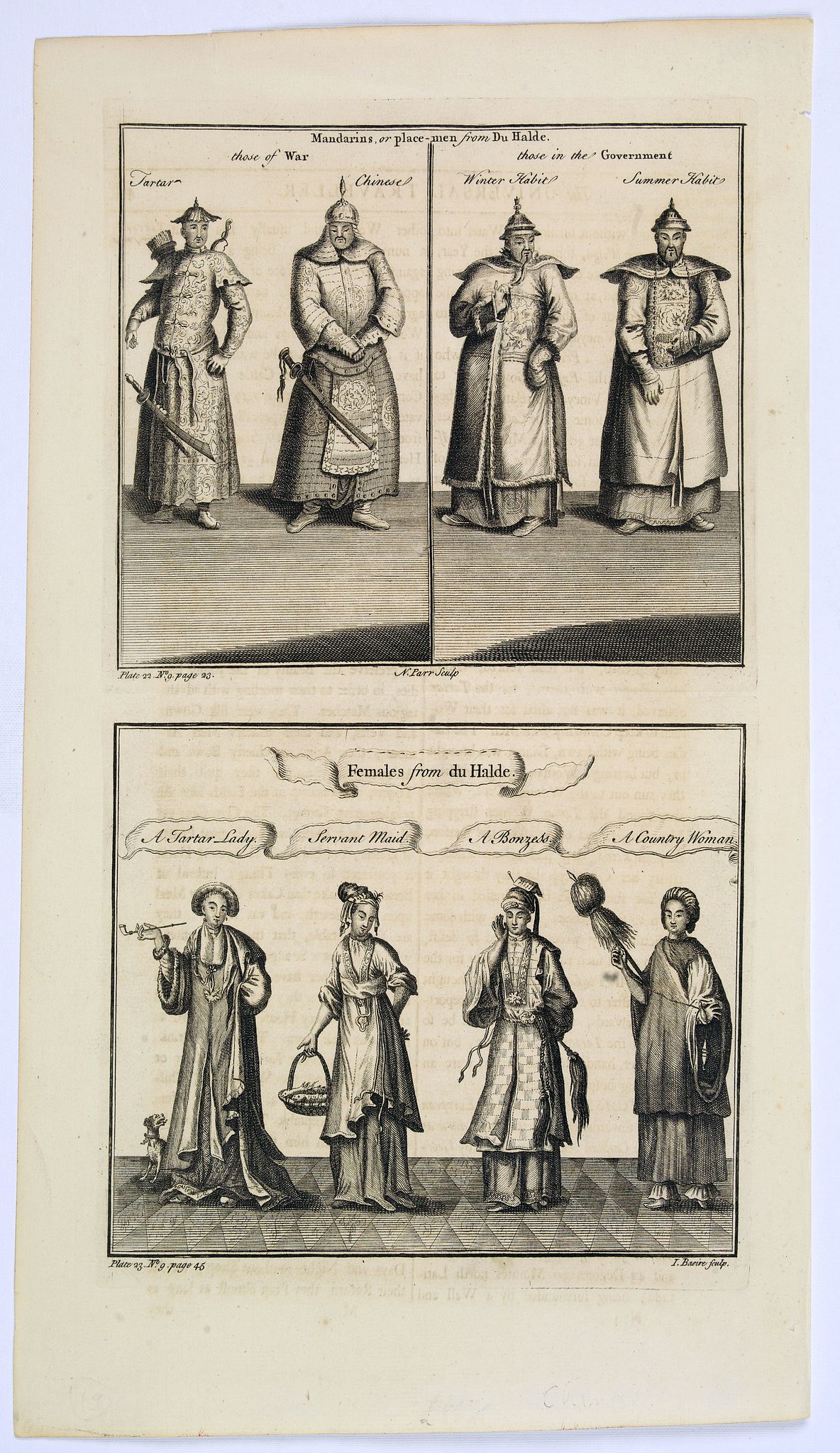 DU HALDE, Jean-Baptist., Mandarins, or place-men from du Halde/ Females from du Halde., antique map, old maps