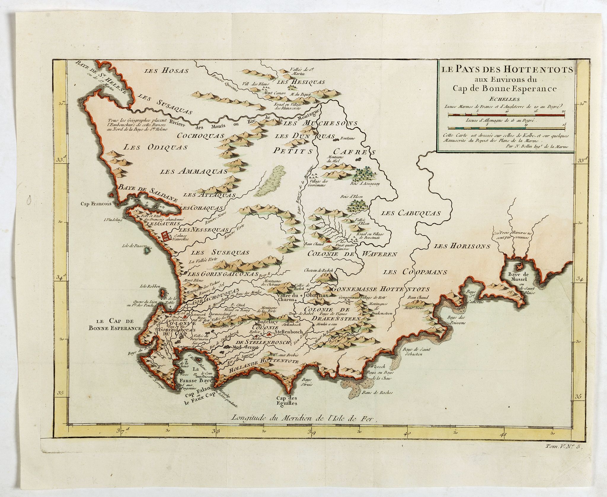 BELLIN, J.N., Le Pays des Hottentots . . ., antique map, old maps
