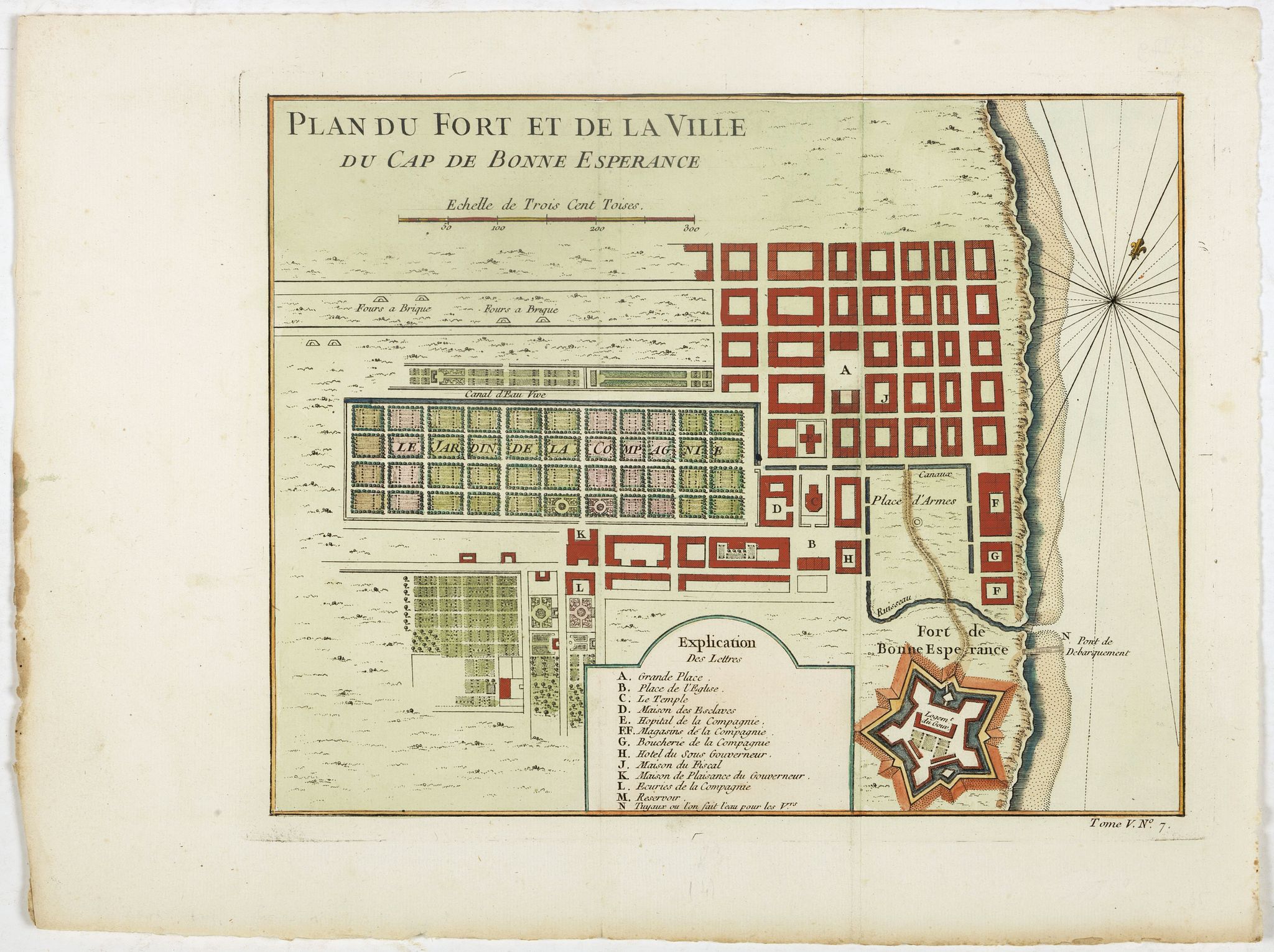 BELLIN, J.N., Plan du Fort et de la ville du Cap de Bonne Esperance., antique map, old maps