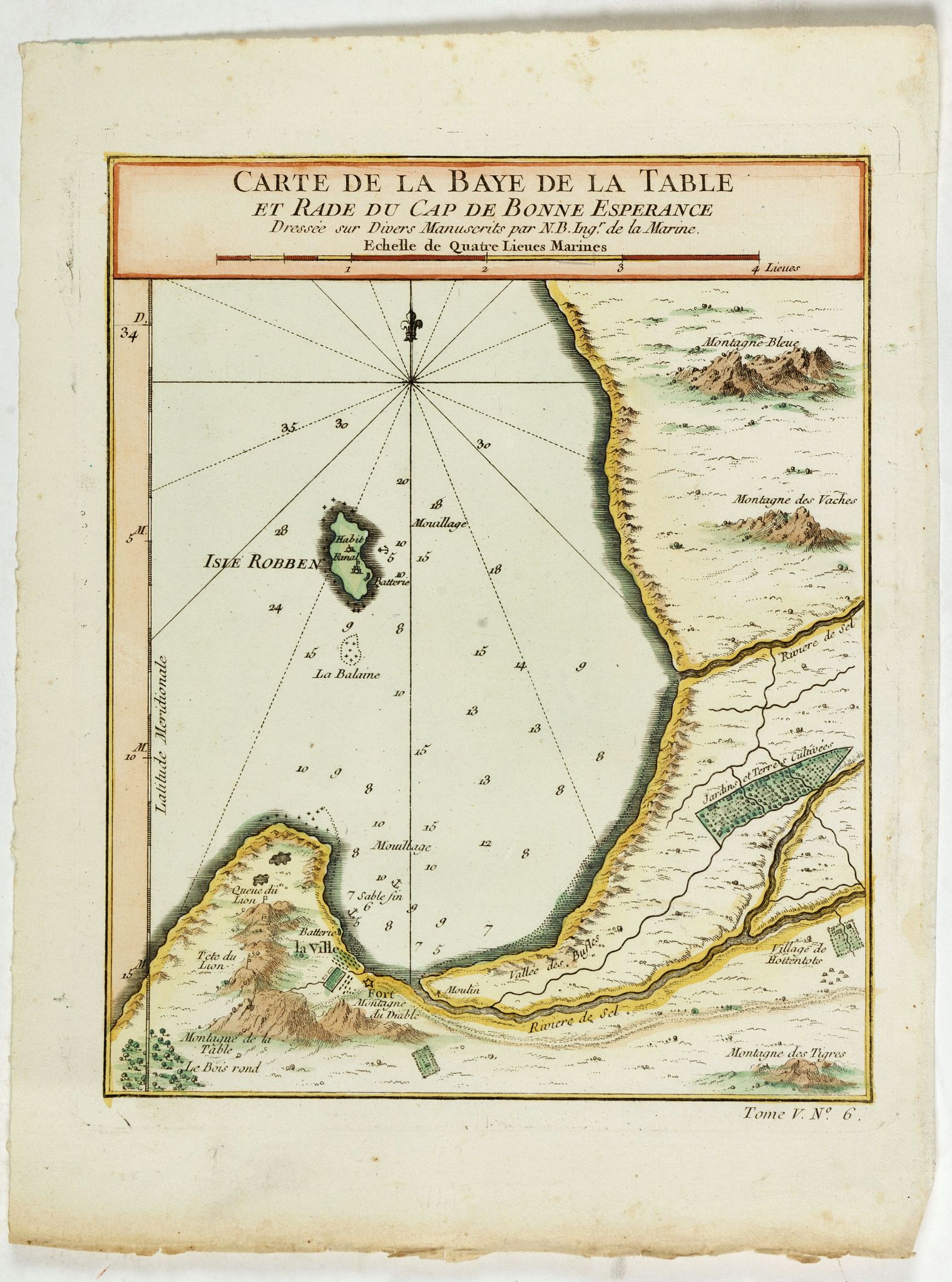 BELLIN, J.N., Carte de la Baye de la Table . . ., antique map, old maps