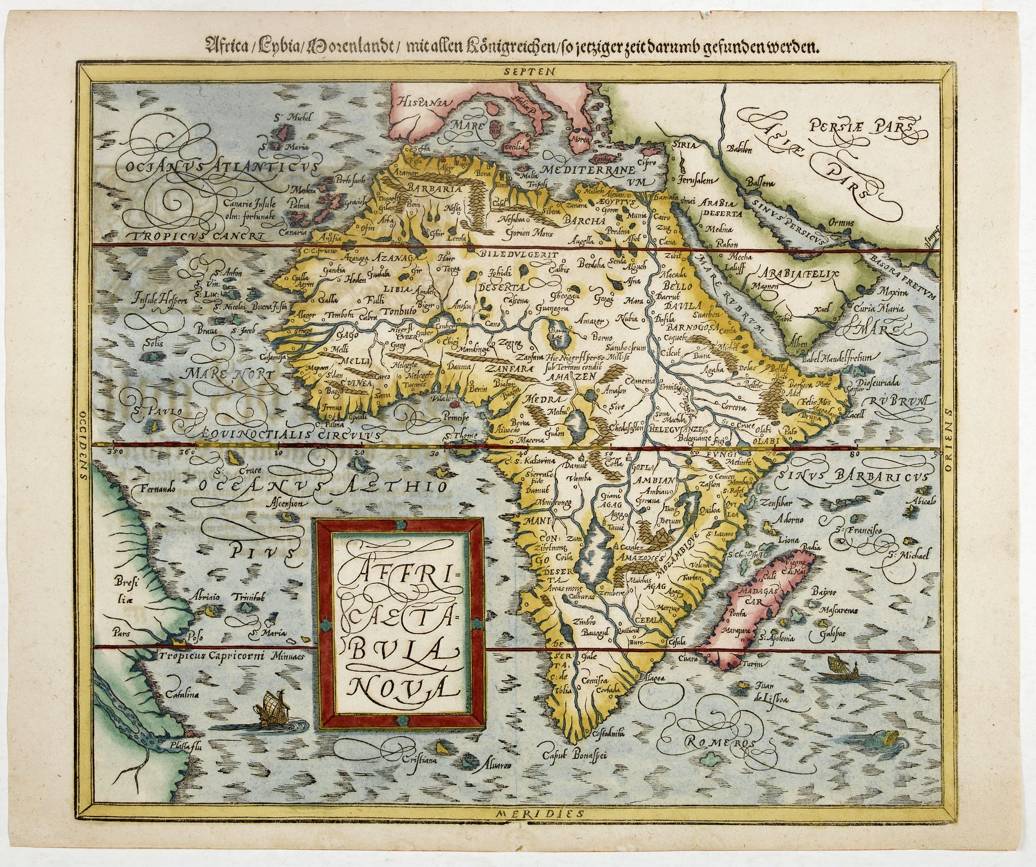 MÜNSTER,S., Africae tabula nova / Africa, Lybia, Morenlandt, mit allen Königreichen so jetziger zeit darumb gefunden werden. . ., antique map, old maps