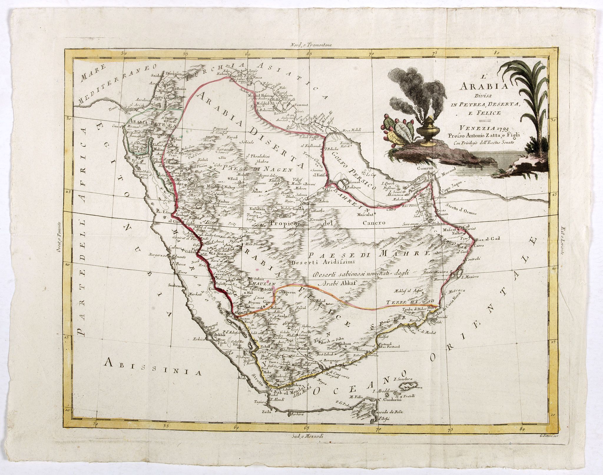 ZATTA, A., L'Arabia divisa in Petrea, Deserta e Felice., antique map, old maps