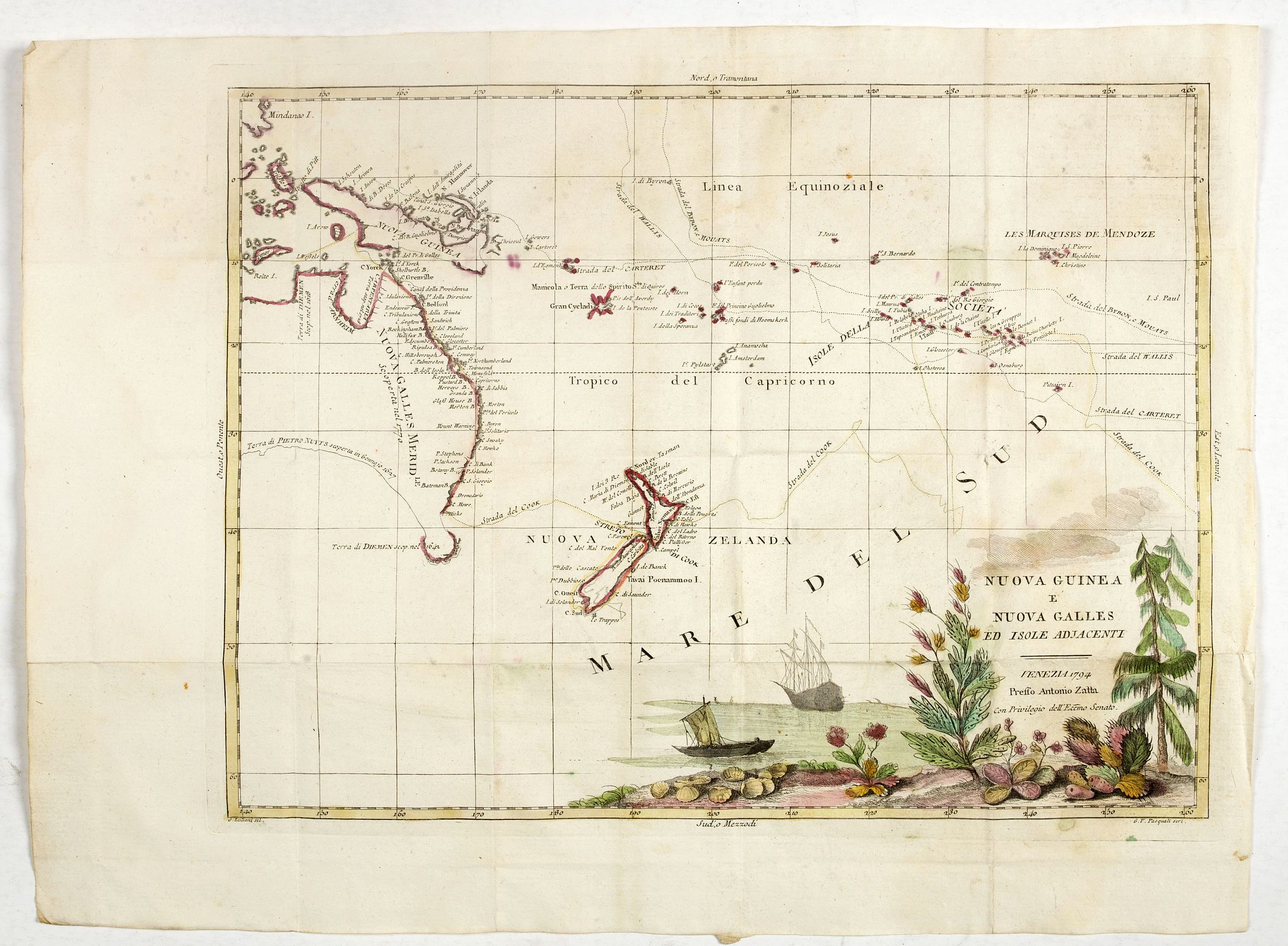 ZATTA, A., Nuova Guinea e Nuova Galles ed Isole Adjacenti, antique map, old maps