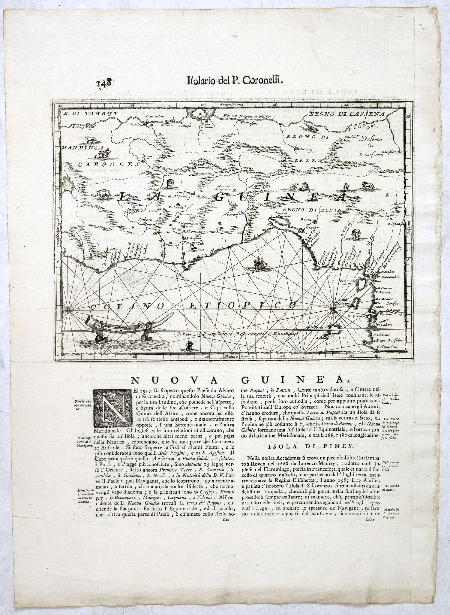 CORONELLI,V.M., Isola della Guinea., antique map, old maps