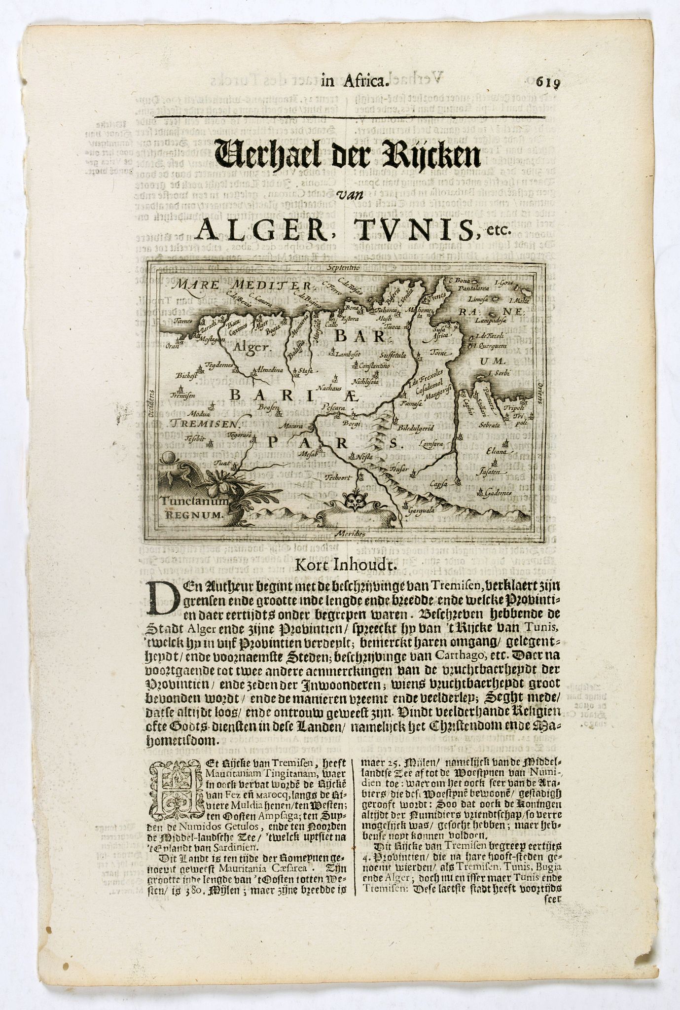DE CLERCK, N., Tunetanum Regnum., antique map, old maps