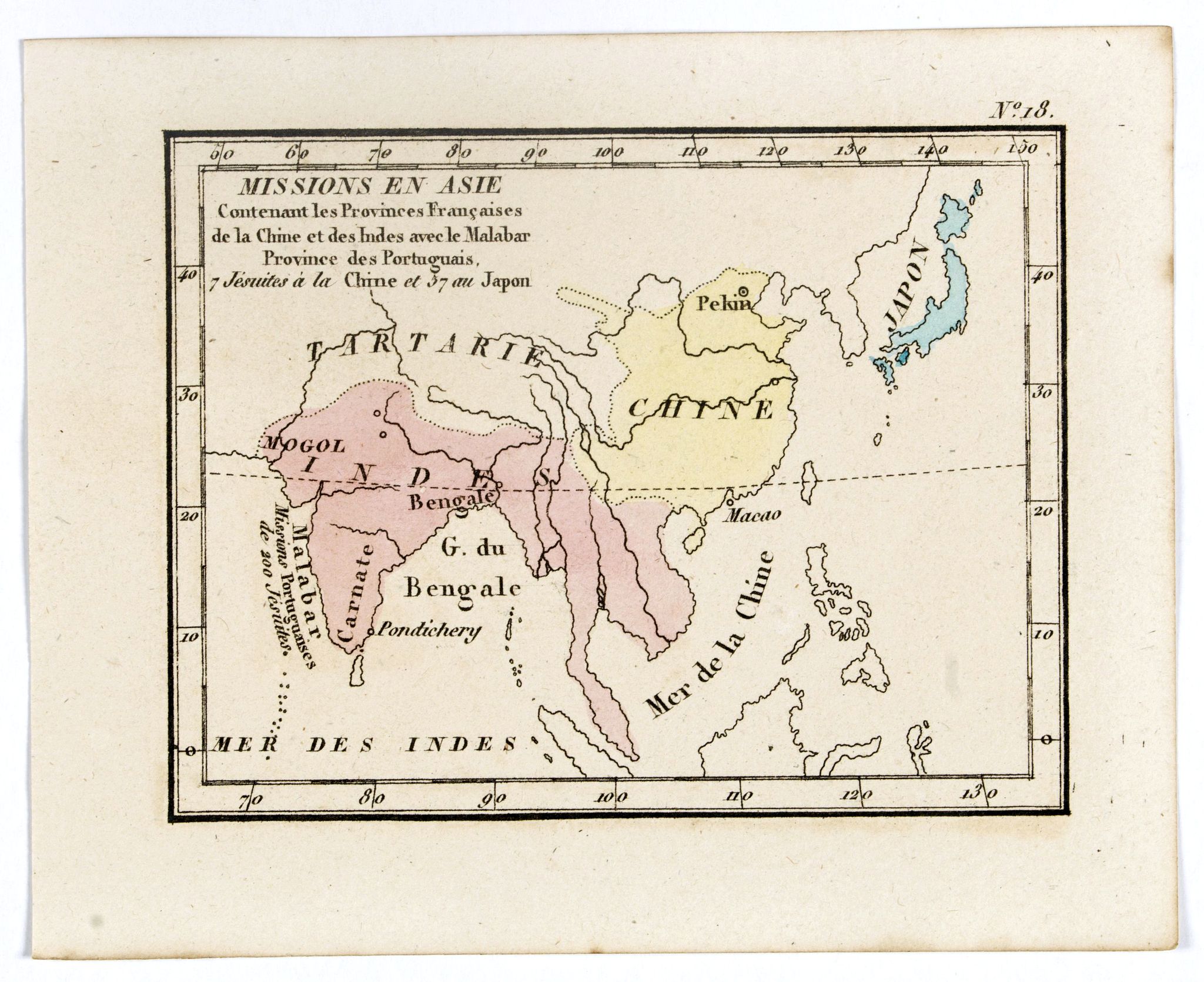 DENIS, L., Missions en Asie Contenant les Provinces Françaises de la Chine et des Indes avec le Malabar Province des Portuguais. 7 Jésuits a la Chine et 57 au Japon., antique map, old maps