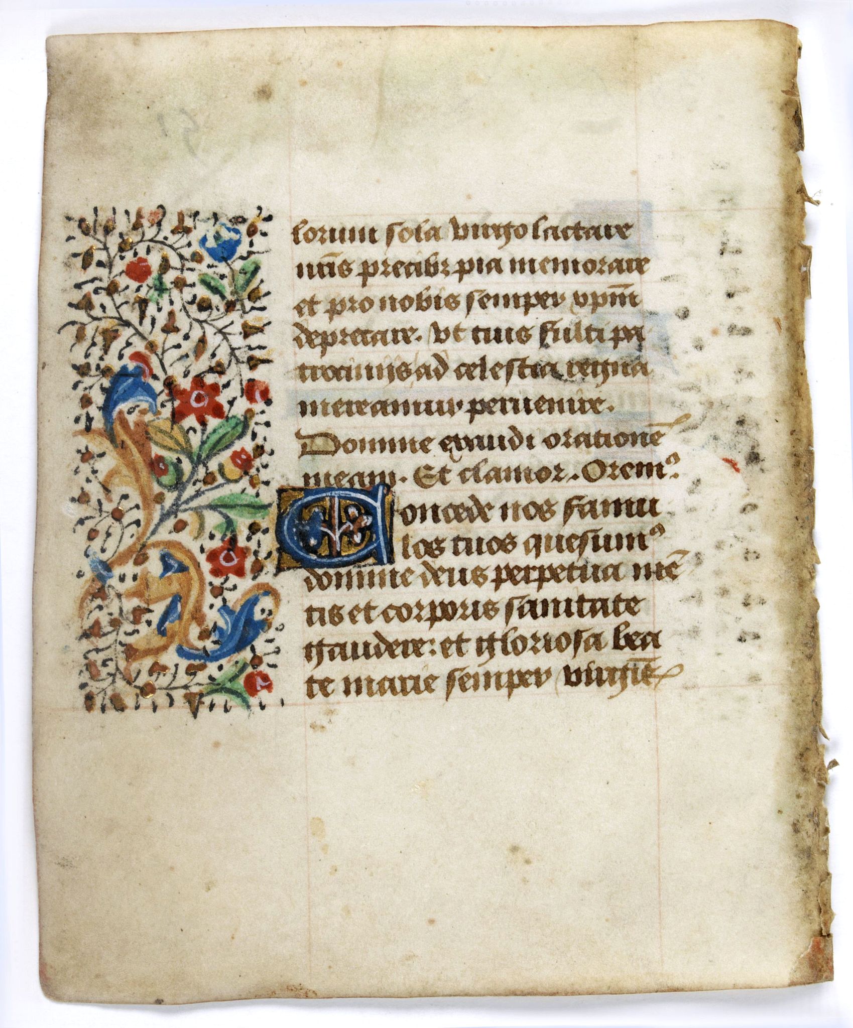 BOOK OF HOURS, Leaf on vellum from a manuscript Book of Hours., antique map, old maps