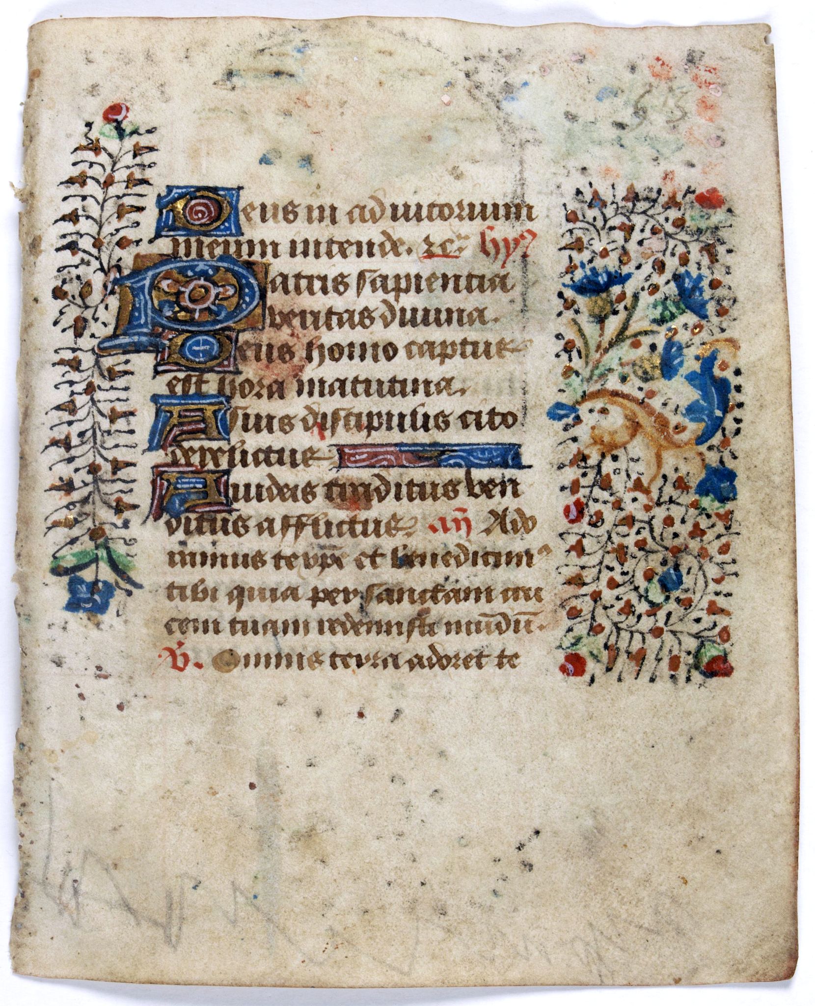 BOOK OF HOURS, Leaf on vellum from a manuscript Book of Hours., antique map, old maps
