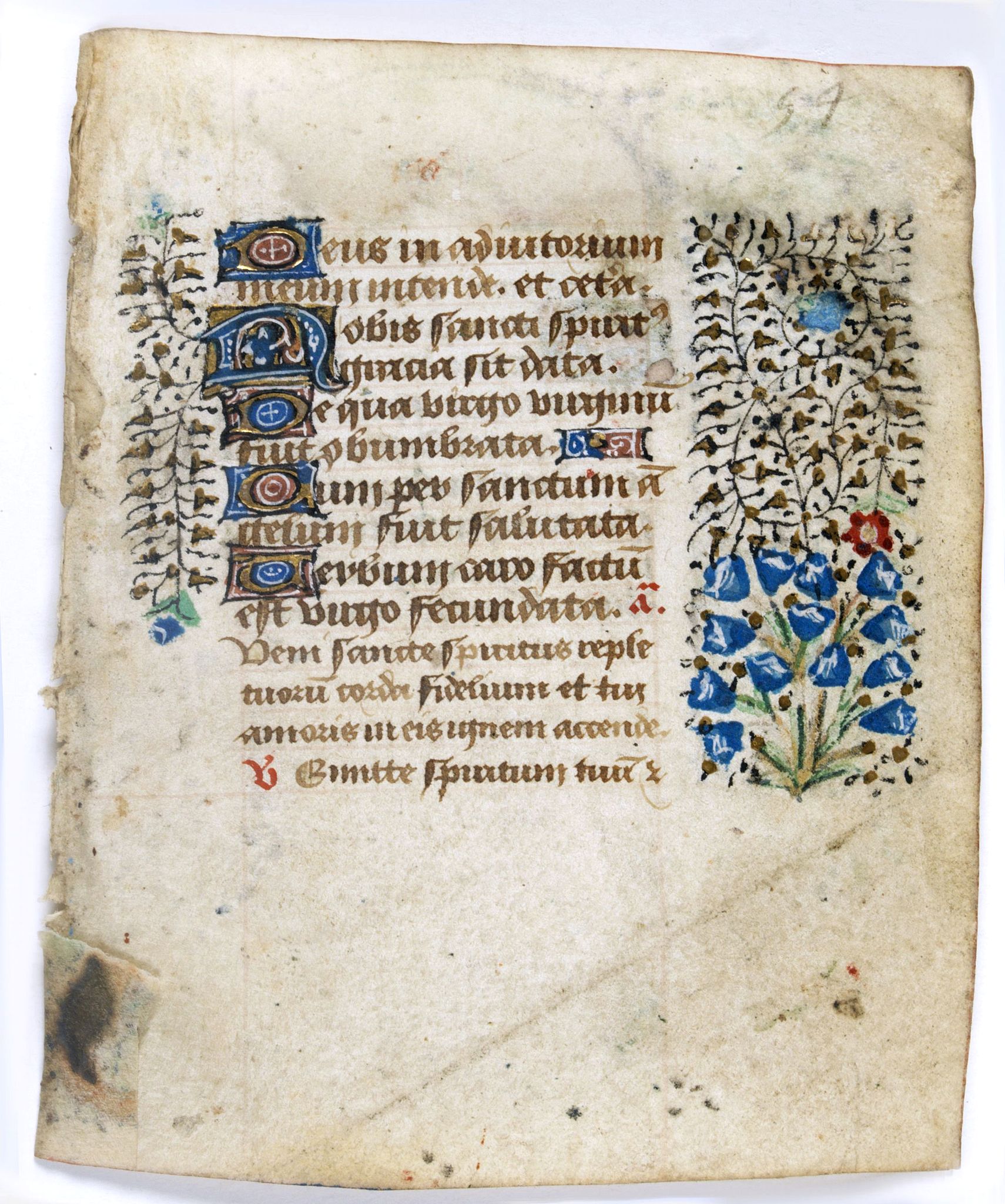 BOOK OF HOURS, Leaf on vellum from a manuscript Book of Hours., antique map, old maps