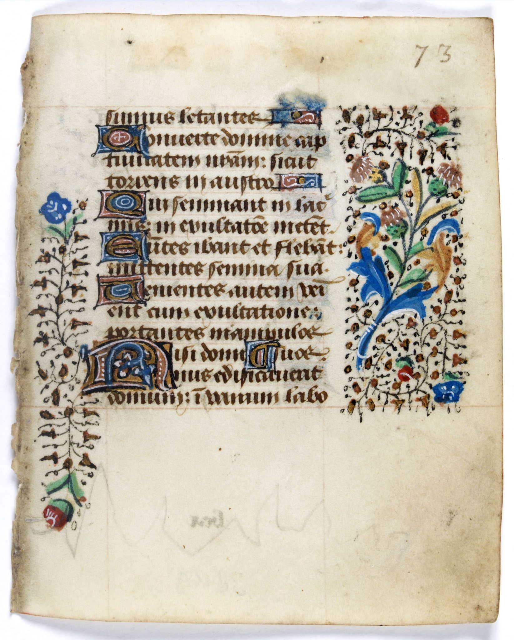 BOOK OF HOURS, Leaf on vellum from a manuscript Book of Hours., antique map, old maps