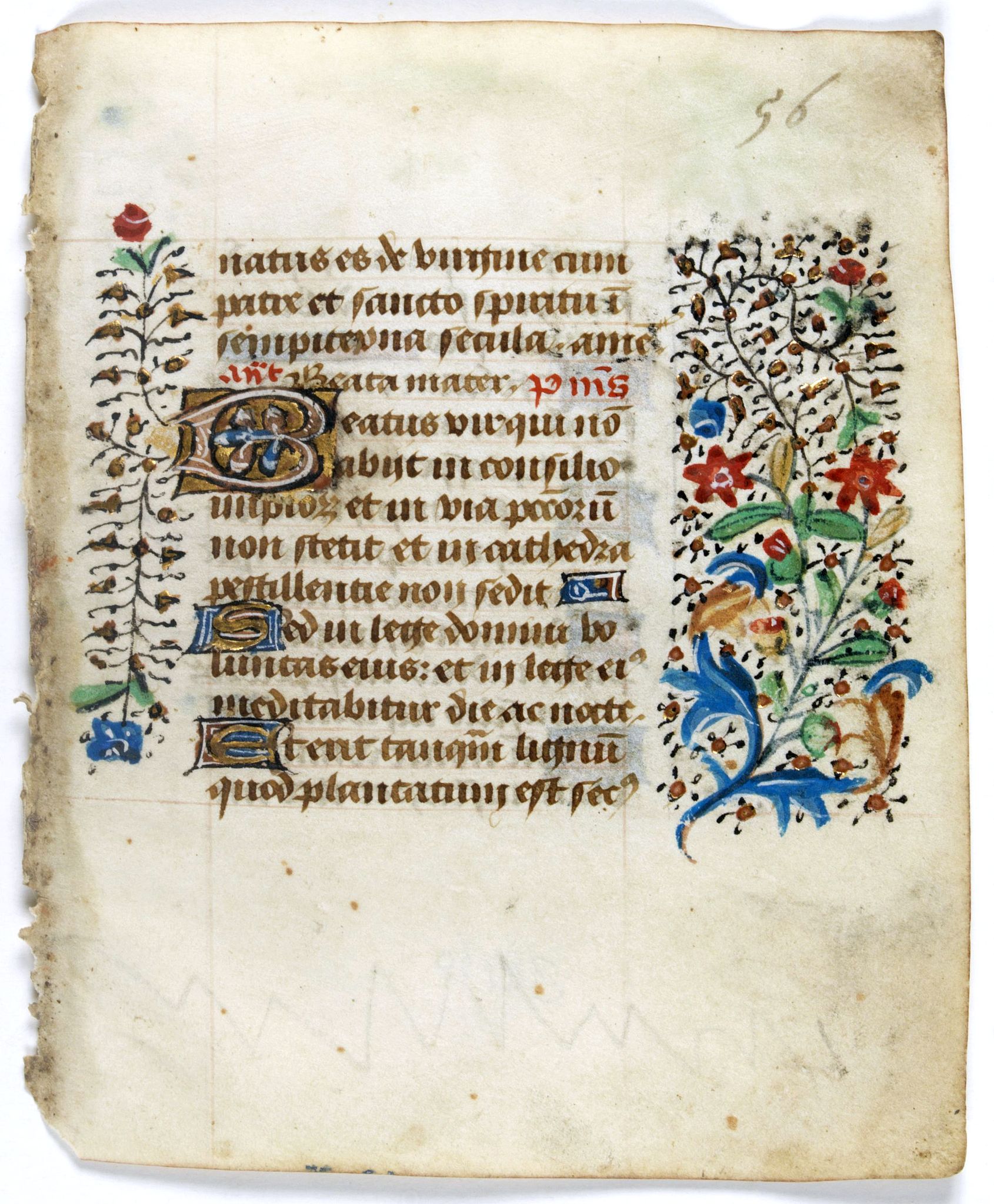 BOOK OF HOURS, Leaf on vellum from a manuscript Book of Hours., antique map, old maps