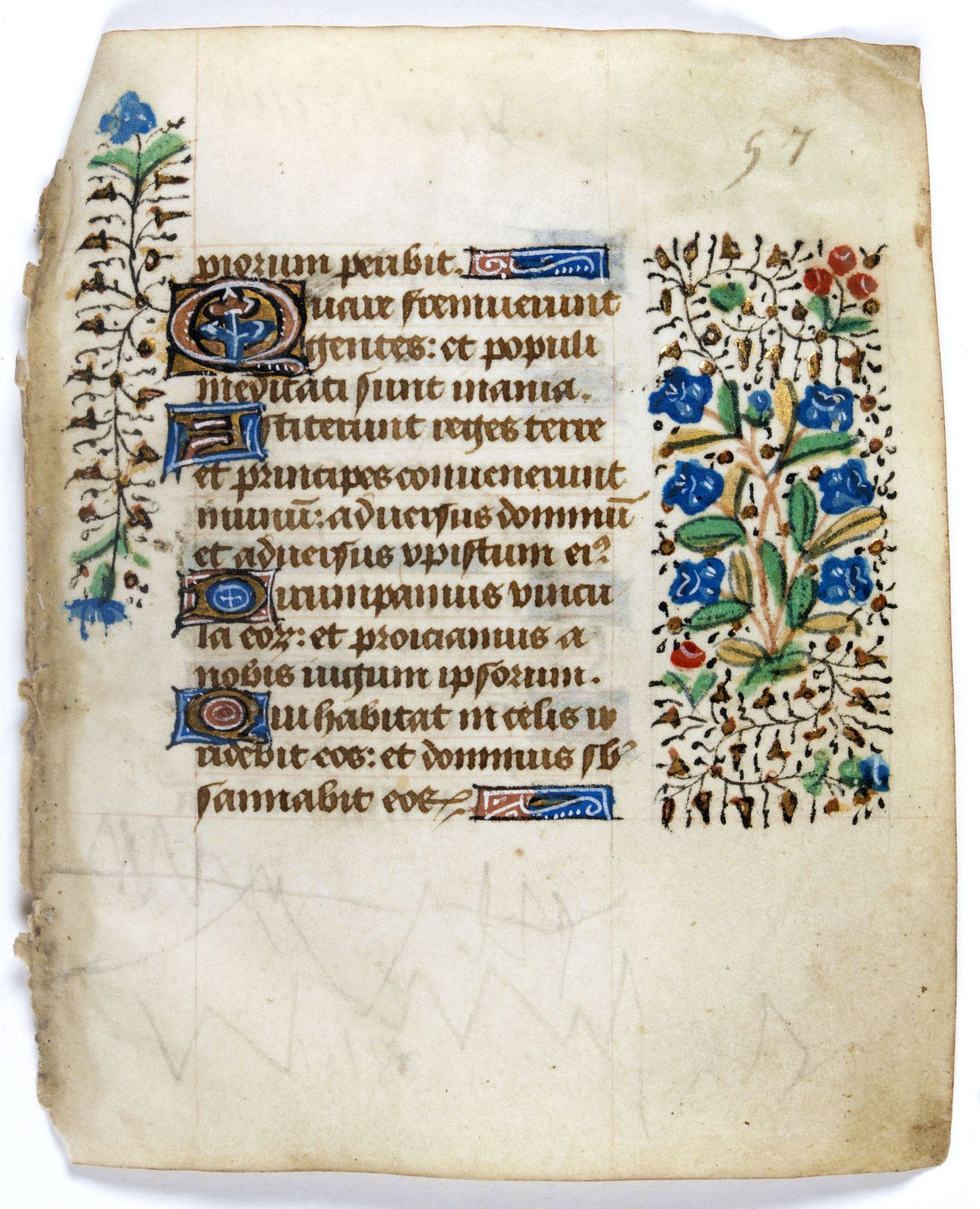 BOOK OF HOURS, Leaf on vellum from a manuscript Book of Hours., antique map, old maps