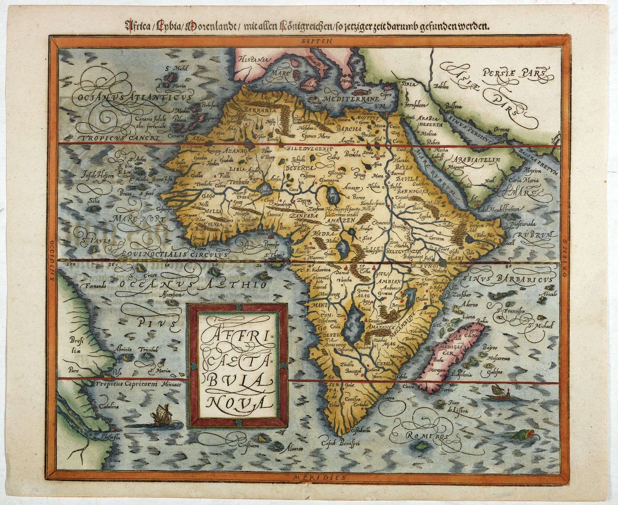 MÜNSTER,S., Africae tabula nova / Africa, Lybia, Morenlandt, mit allen Königreichen so jetziger zeit darumb gefunden werden. . ., antique map, old maps