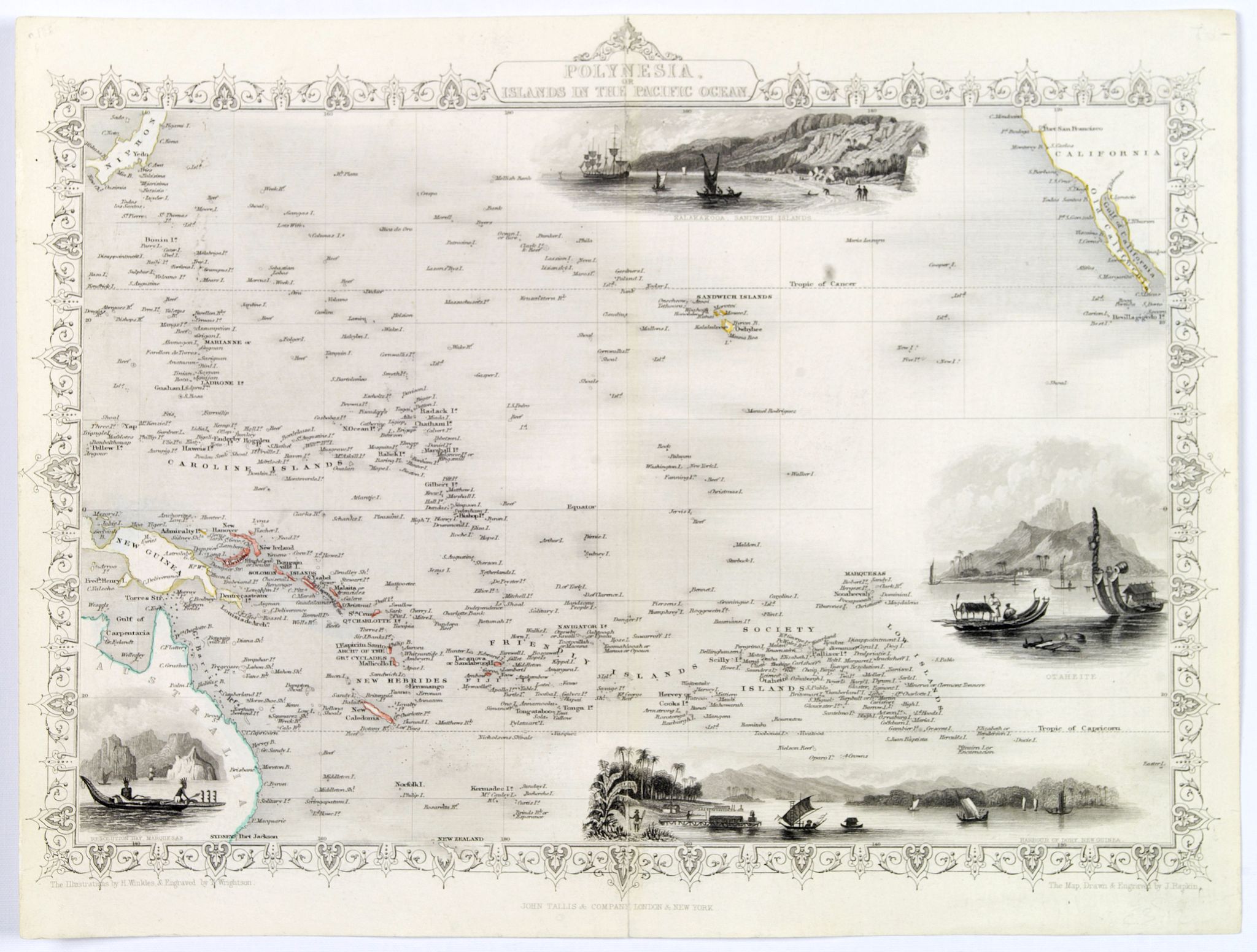 TALLIS, J., Polynesia or Islands in the Pacific Ocean., antique map, old maps