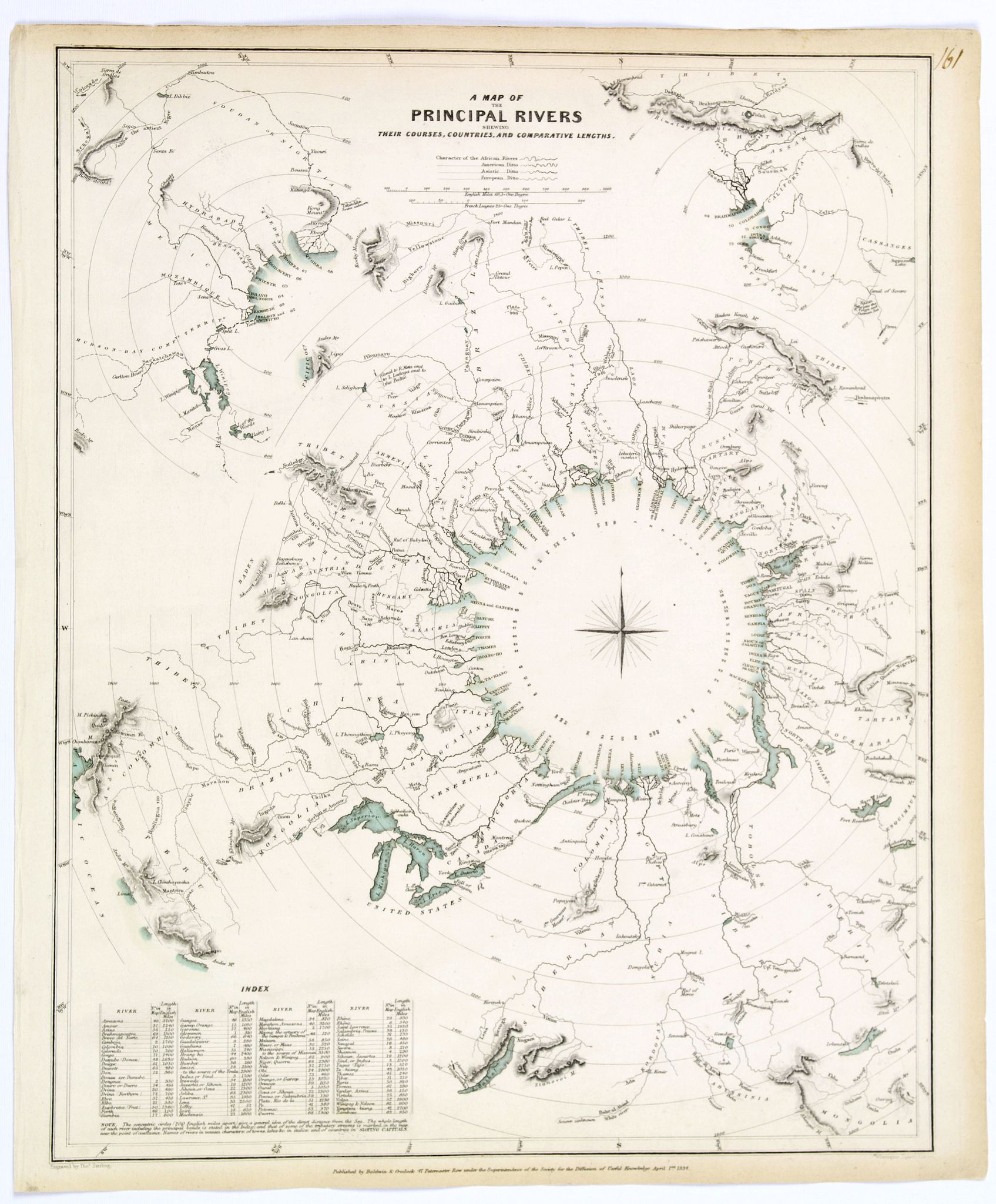 SOCIETY FOR THE DIFFUSION OF USEFUL KNOWLEDGE., A Map of the Principal Rivers, shewing their Courses…, antique map, old maps