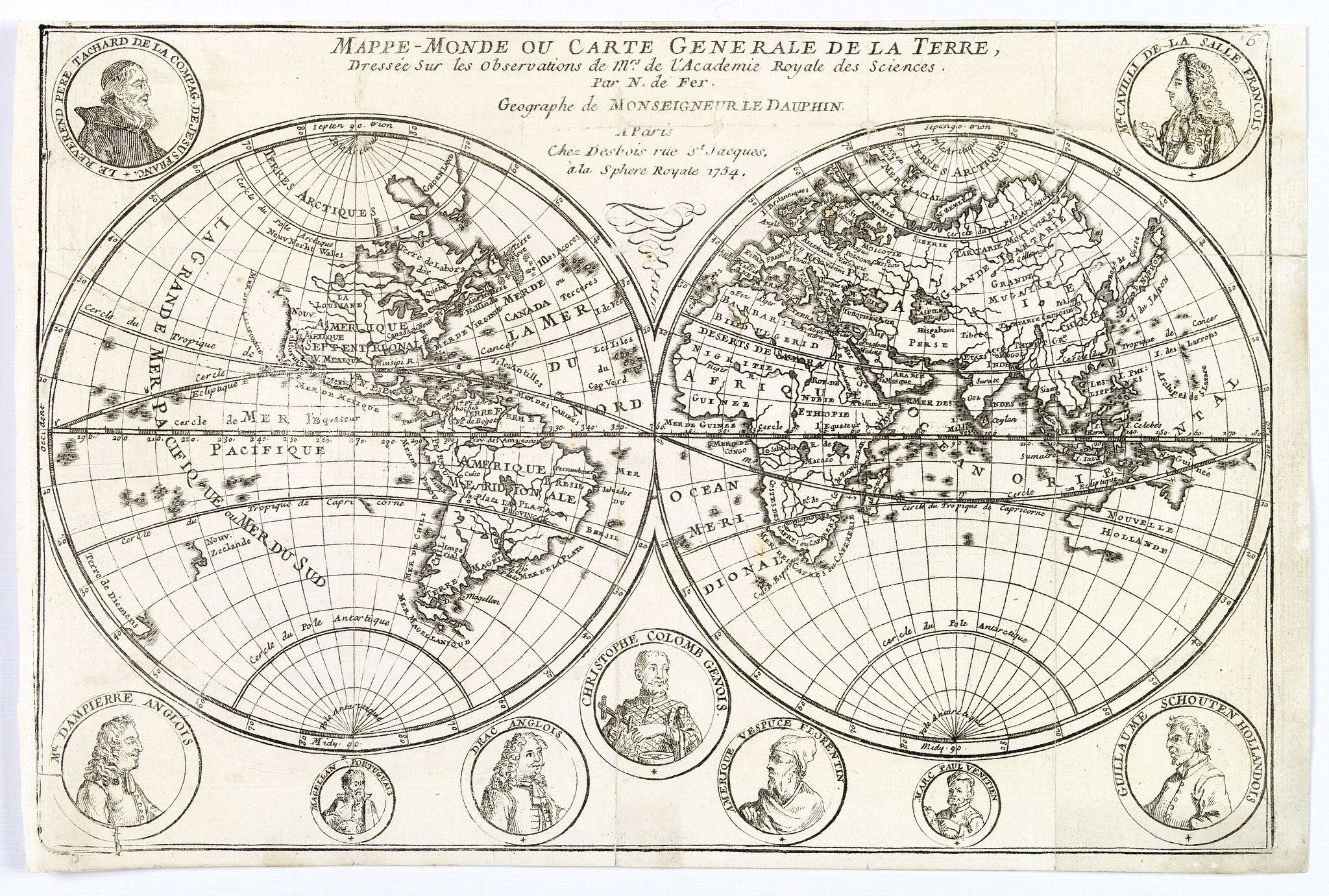 DE FER, N., Mappe-Monde ou carte generale de la terre., antique map, old maps