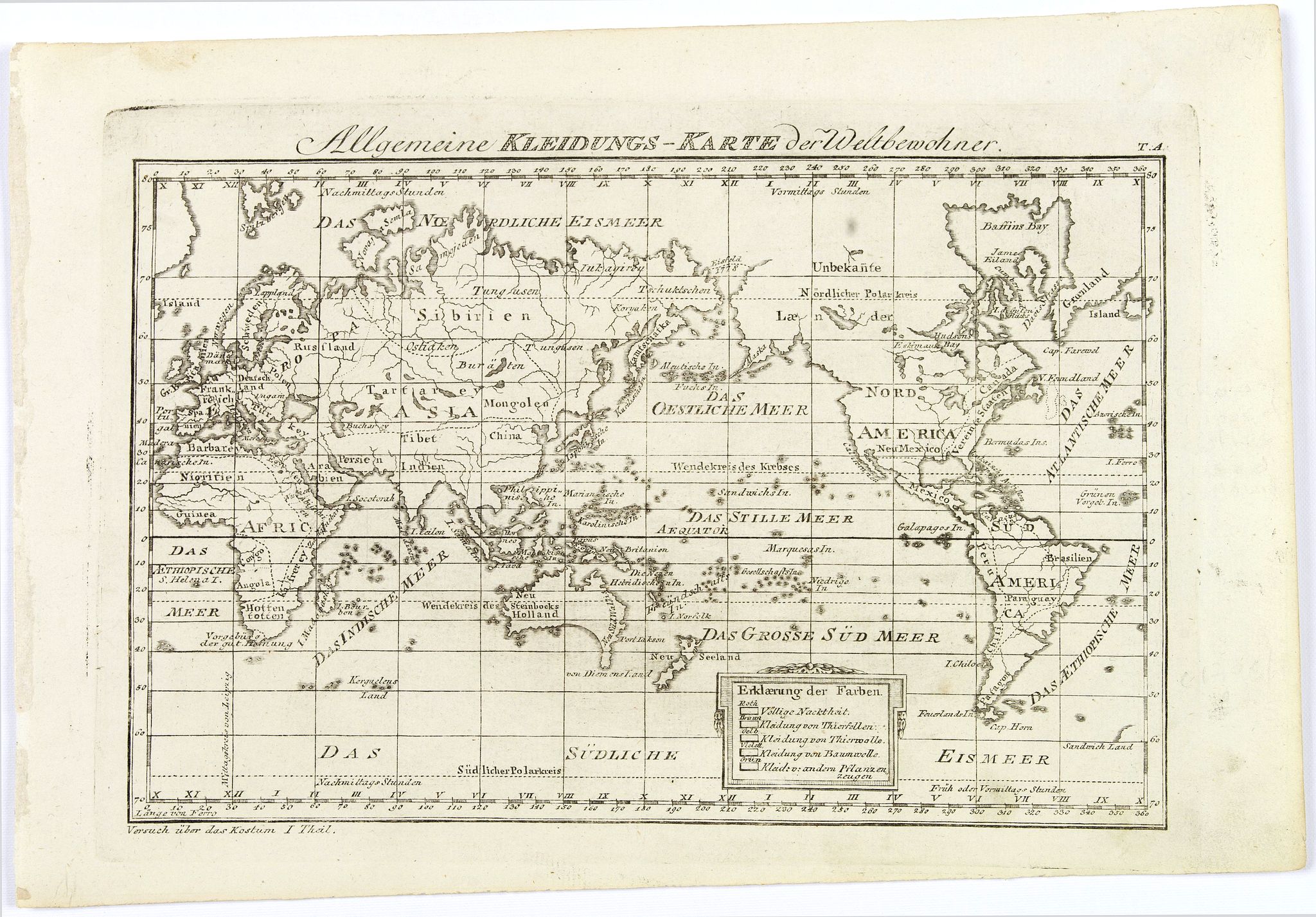 THEIL., Allgemeine Kleidungs-Karte der Weltbewohner., antique map, old maps