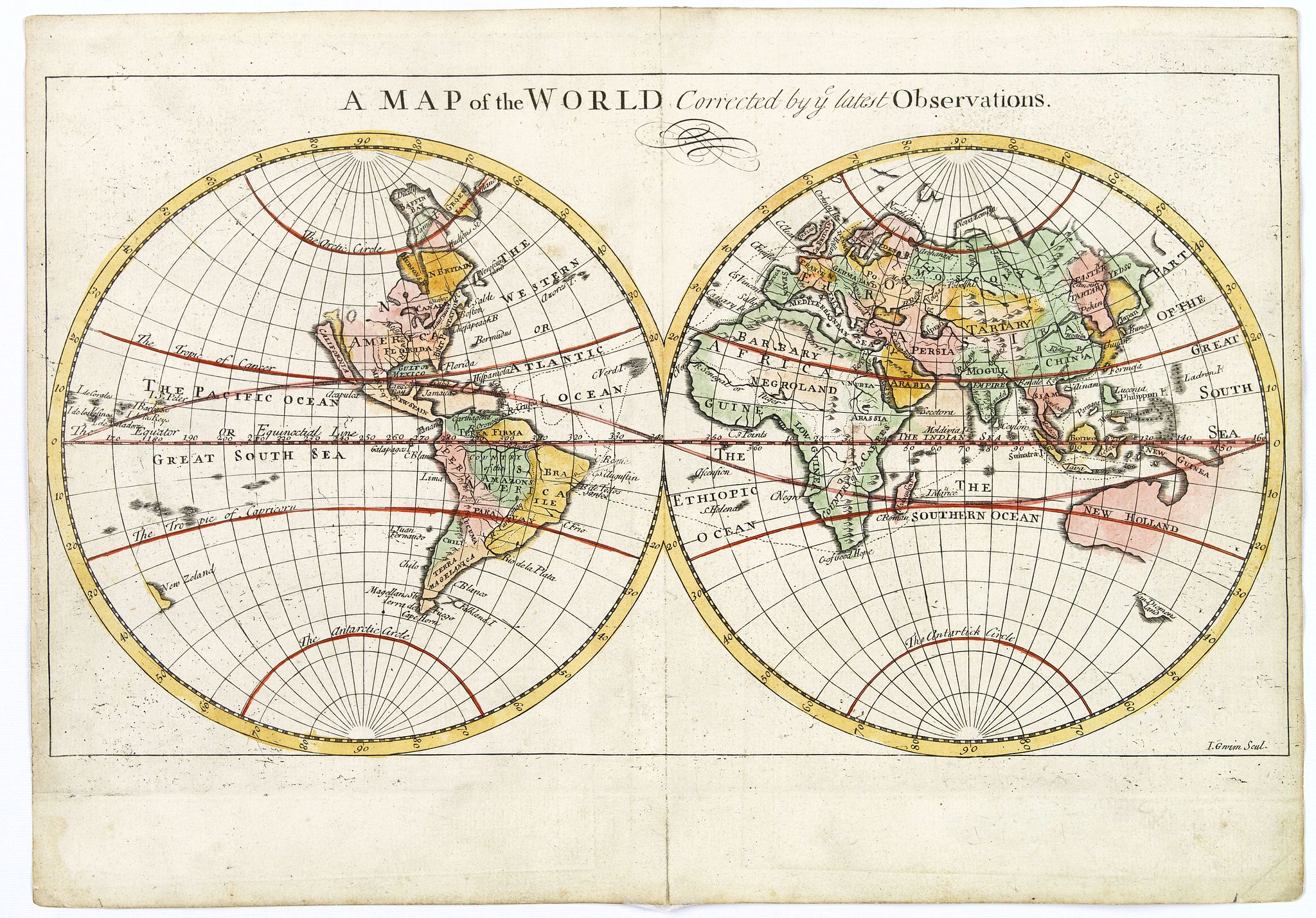 GWIM, James, A map of the World, corrected by the latest Observations., antique map, old maps