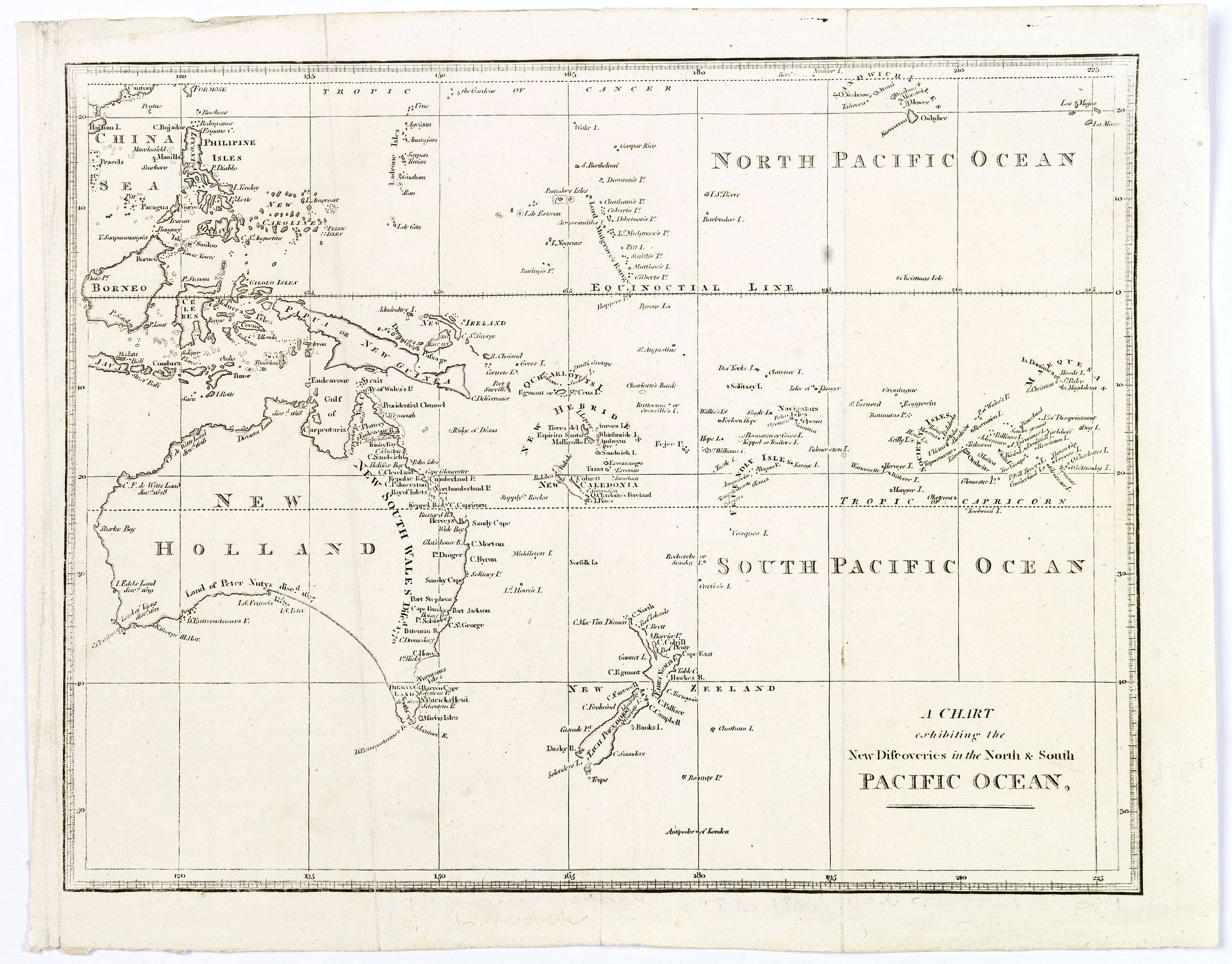 ANONYMOUS., A Chart exhibiting the New Discoveries in the North & south Pacific Ocean., antique map, old maps