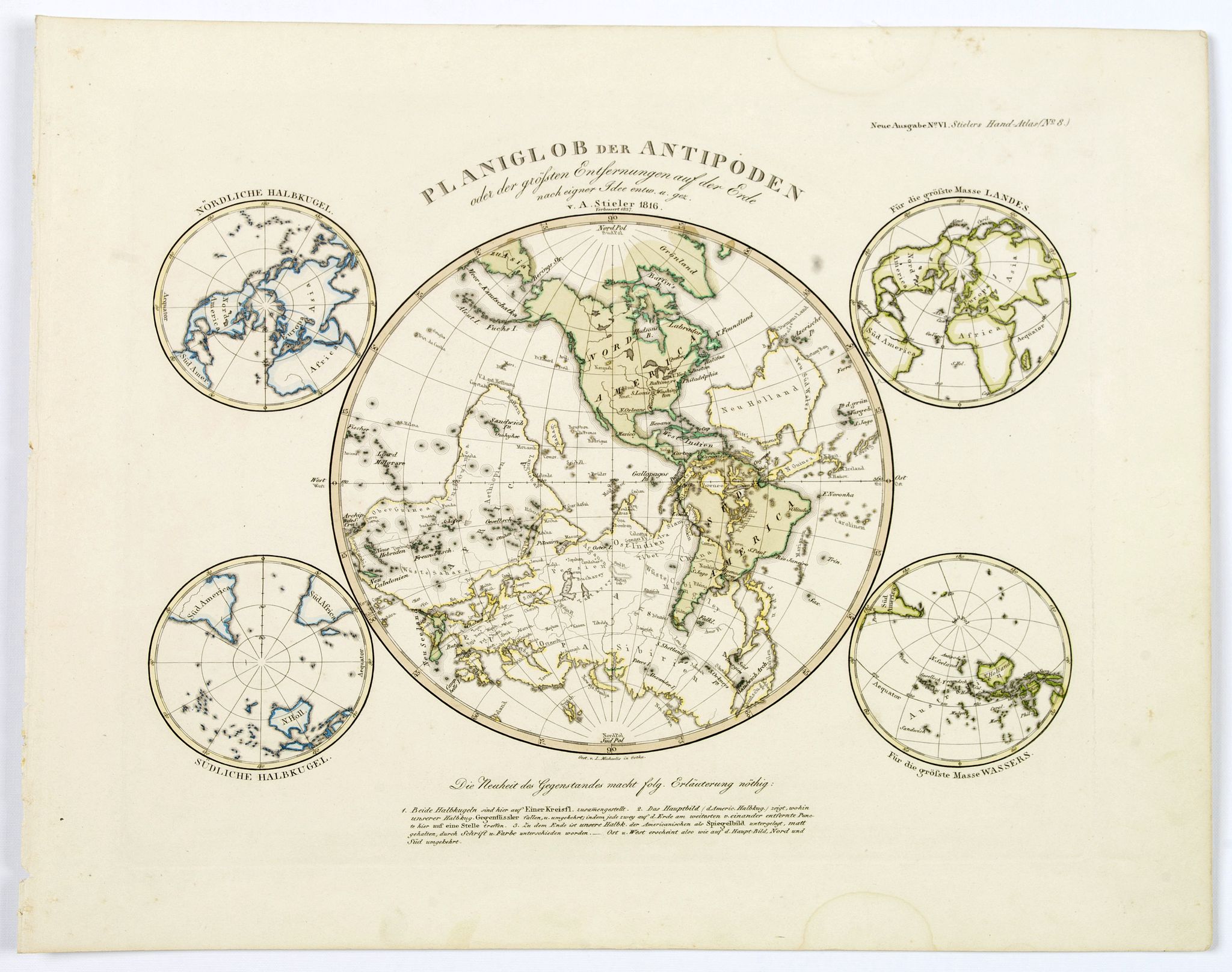 STIELER, A., Planiglob der Antipoden…, antique map, old maps