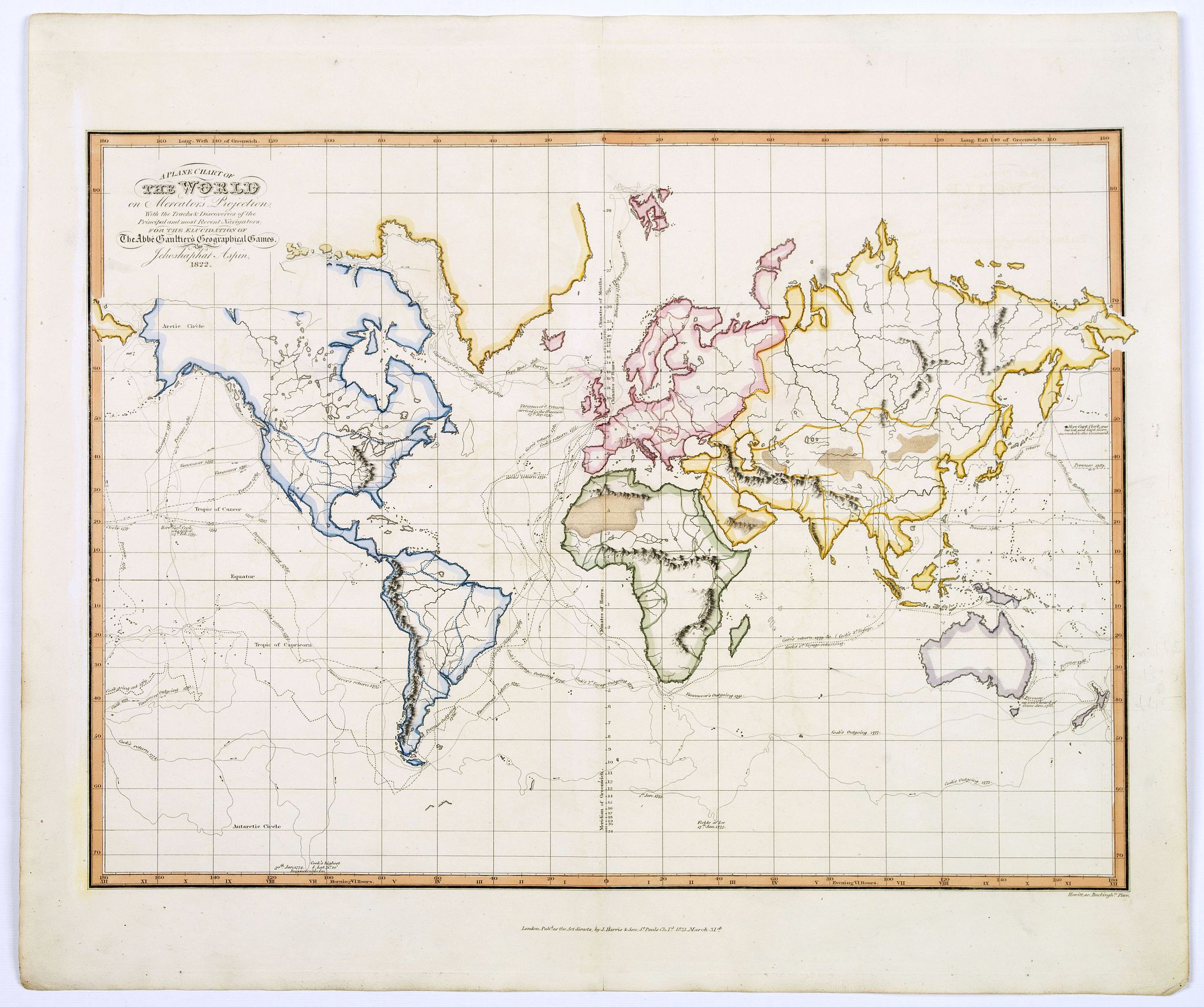 ASPIN, Jehoshaphat., A Plane Chart of the World on Mercator's Projection. . ., antique map, old maps