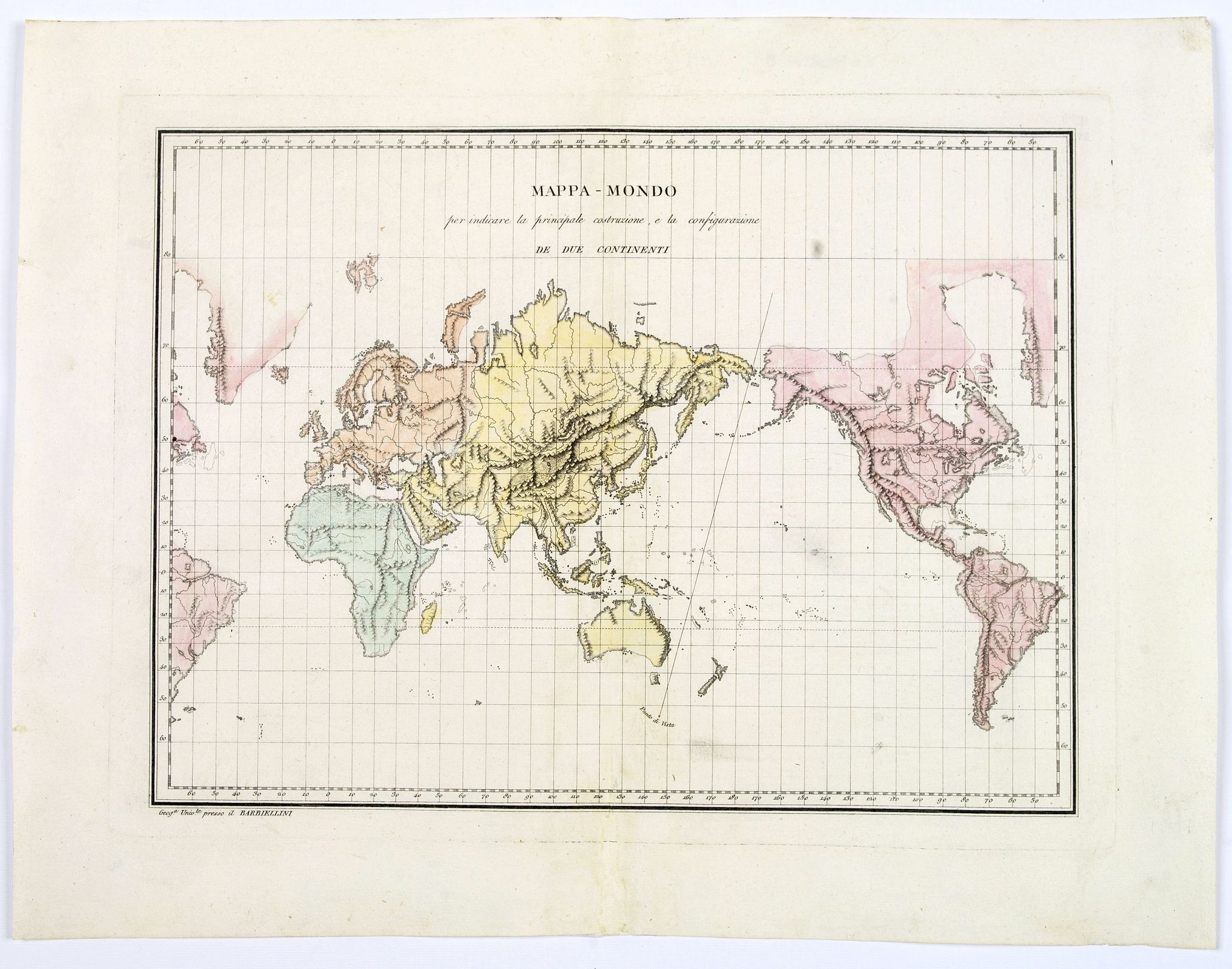 BARBIELLINI, C.A., Mappa-Mondo per indicare la principale costruzione, e la configurazione de Due Continenti., antique map, old maps