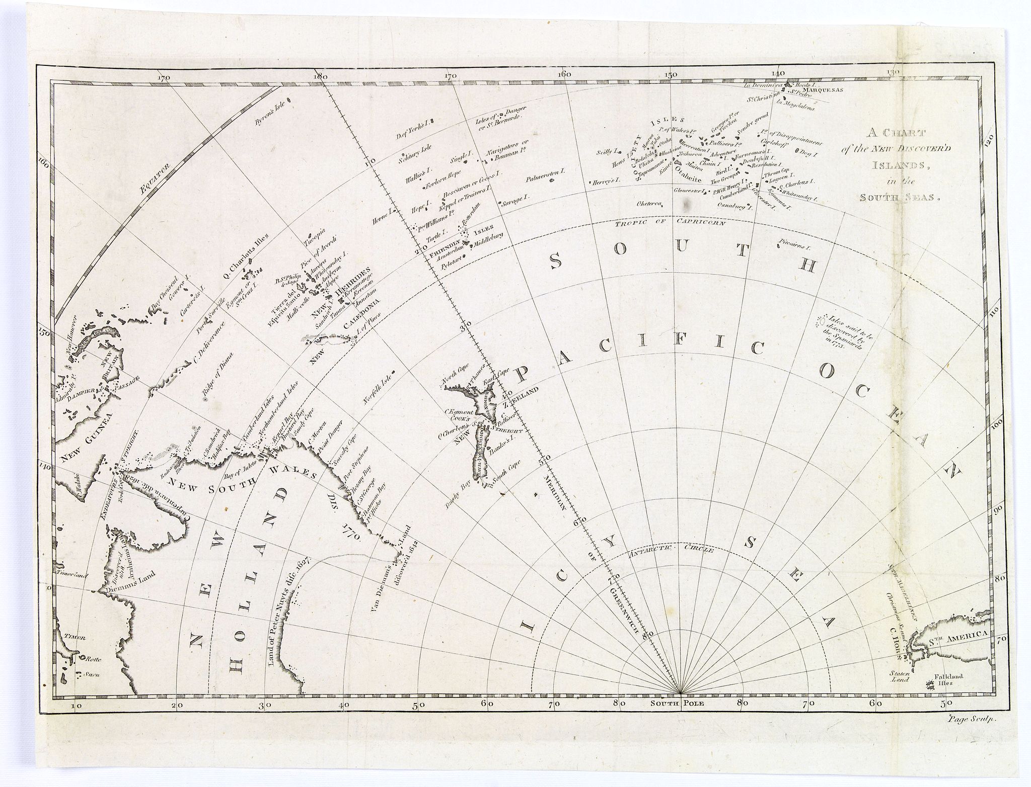 PAGE, A Chart of the New Discover'd Islands, in the South Seas., antique map, old maps