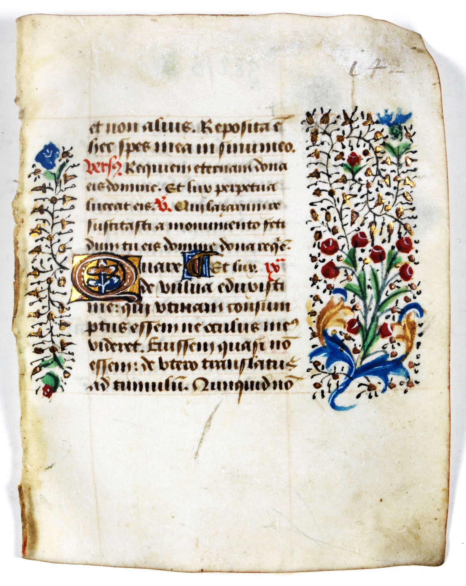 BOOK OF HOURS, Leaf on vellum from a manuscript Book of Hours., antique map, old maps