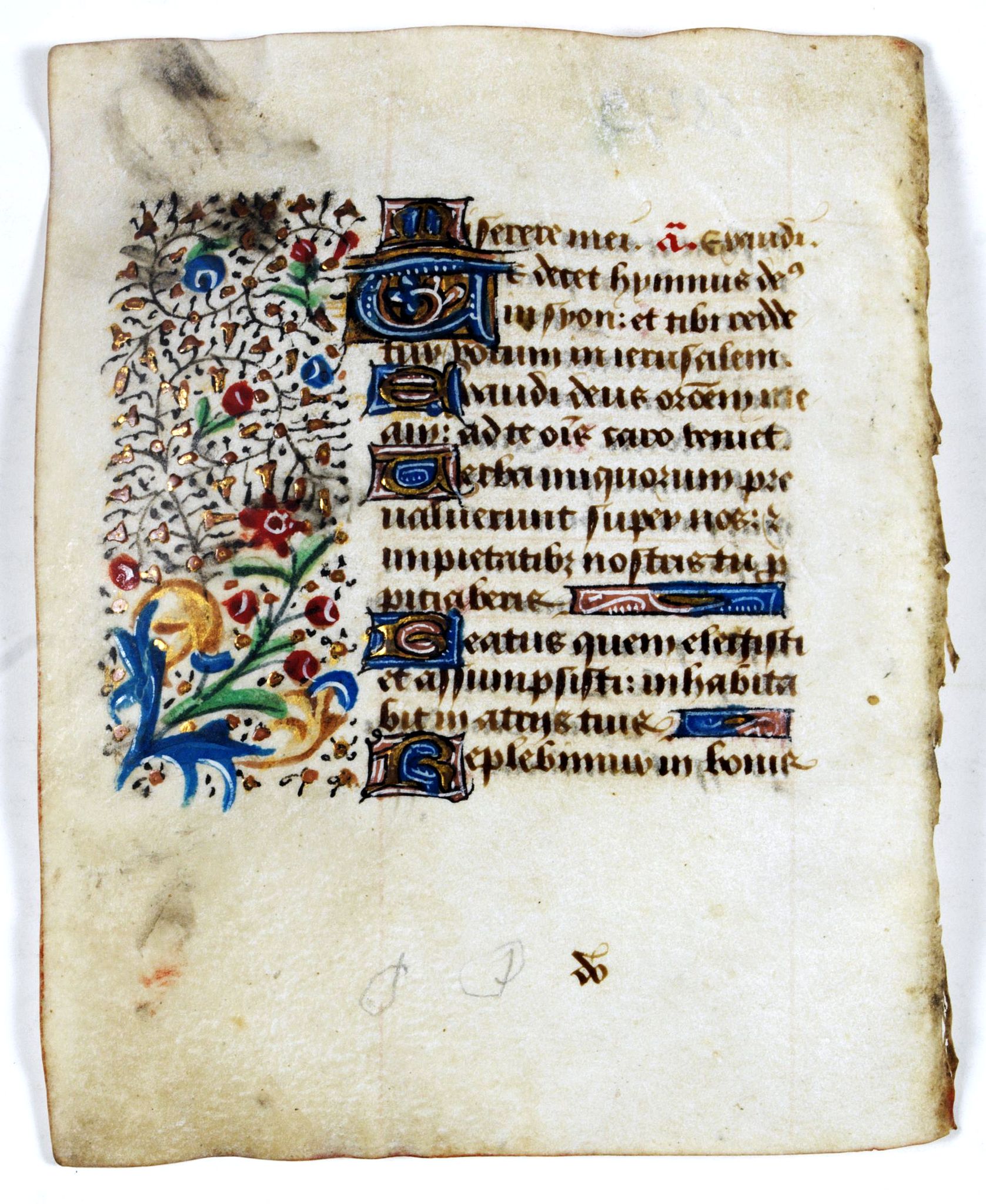 BOOK OF HOURS, Leaf on vellum from a manuscript Book of Hours., antique map, old maps