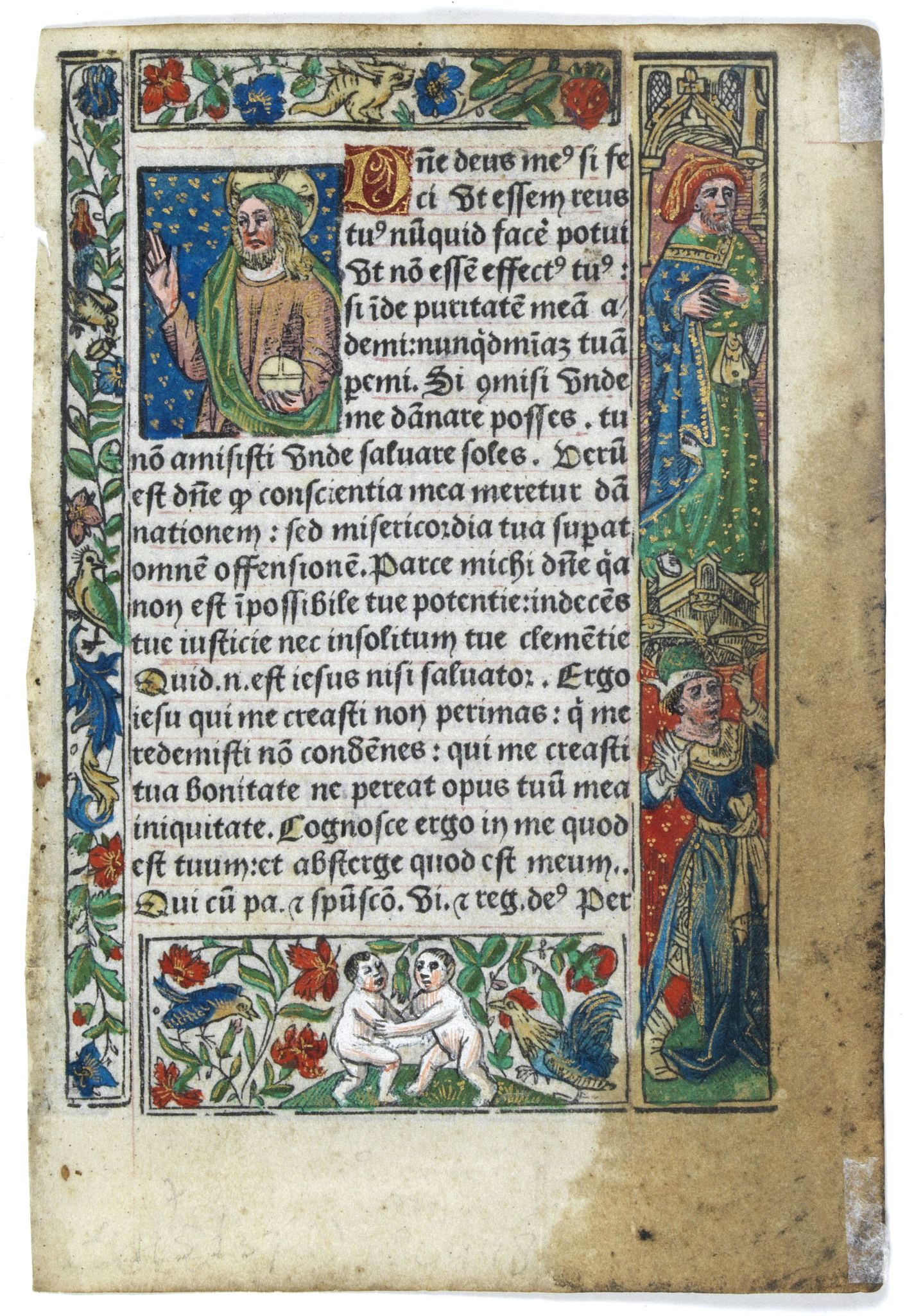BOOK OF HOURS., Leaf on vellum from a printed Book of Hours., antique map, old maps
