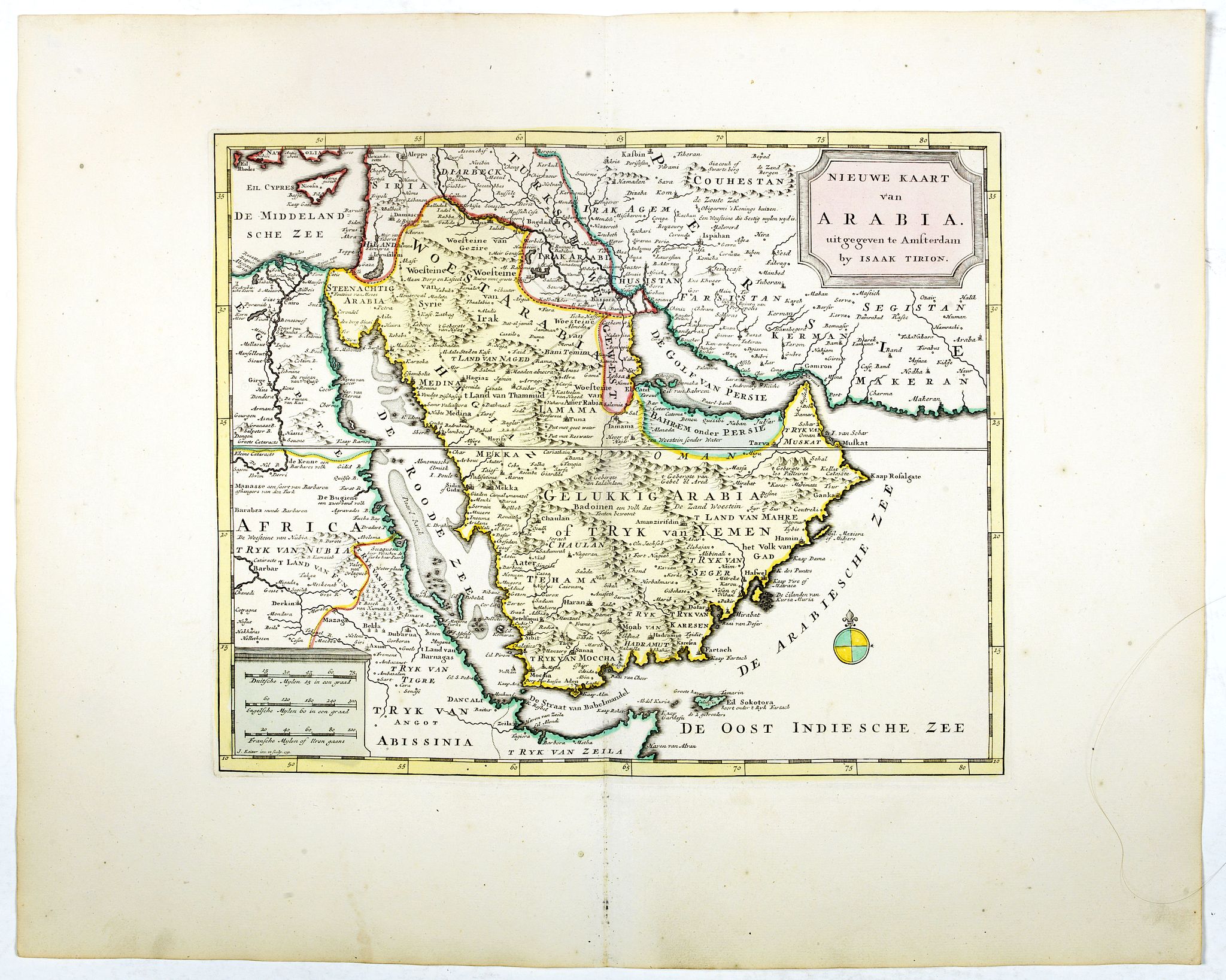 TIRION, I., Nieuwe kaart van Arabia., antique map, old maps