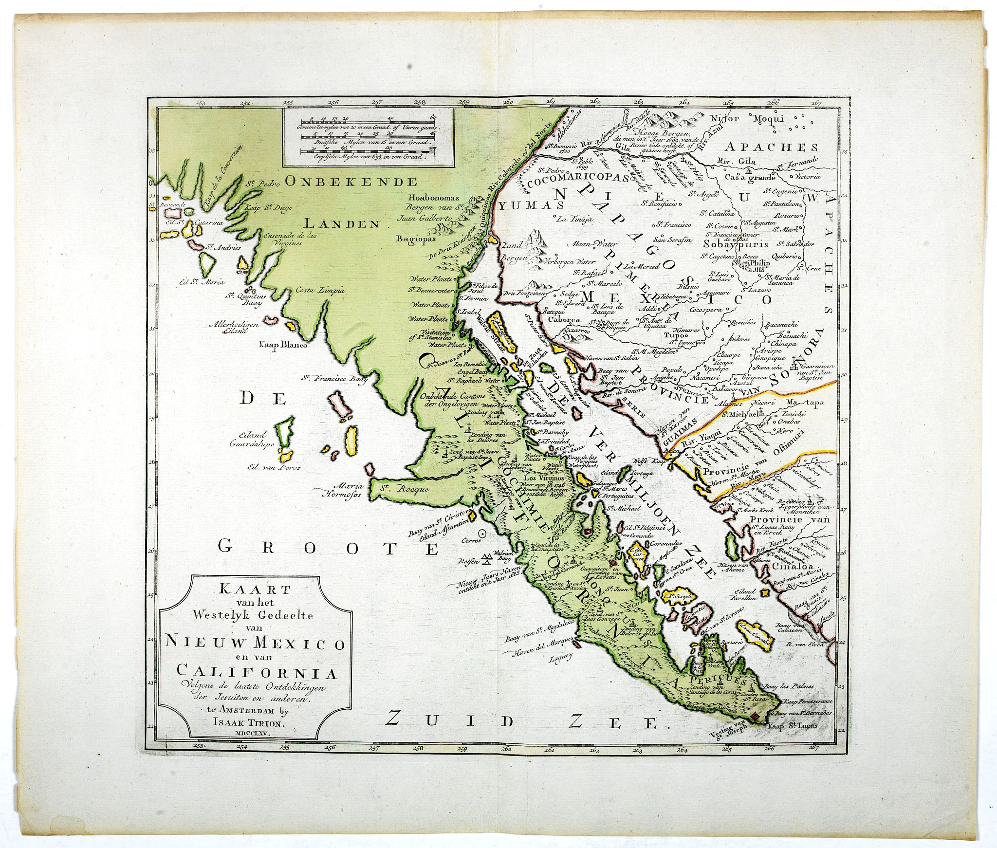 TIRION, I., Kaart van het Westelyk Gedeelte van Nieuw Mexico en van California. . . MDCCLXV .., antique map, old maps