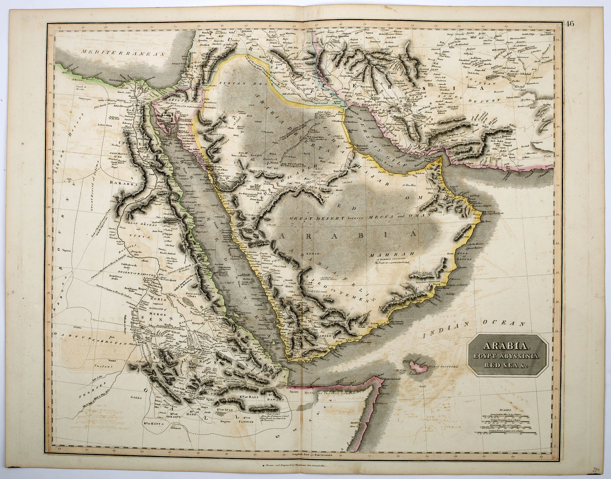 THOMSON, J., Arabia, Egypt, Abyssinia, Red Sea &c., antique map, old maps
